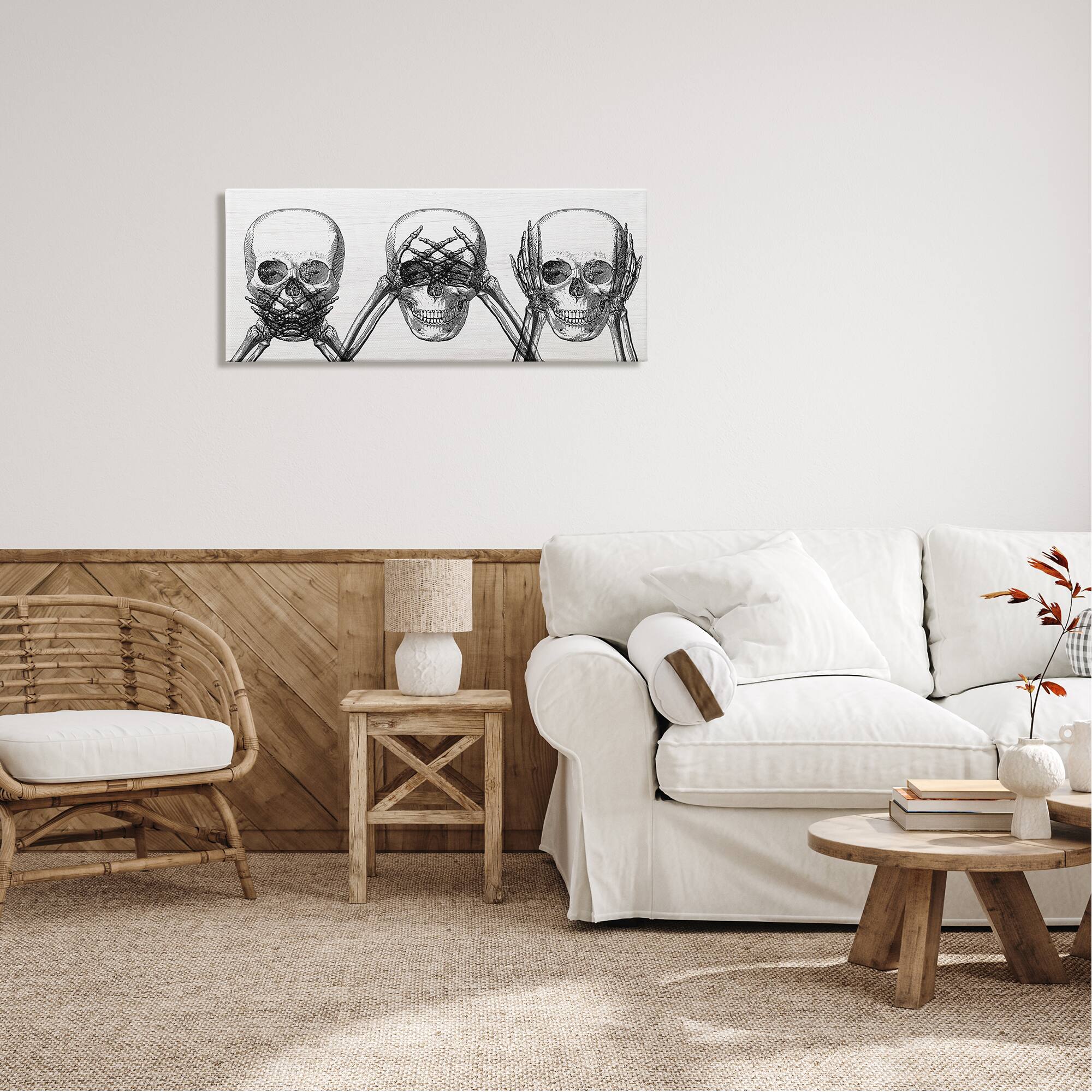 Stupell Industries Speak See Hear No Evil Skulls Canvas Wall Art