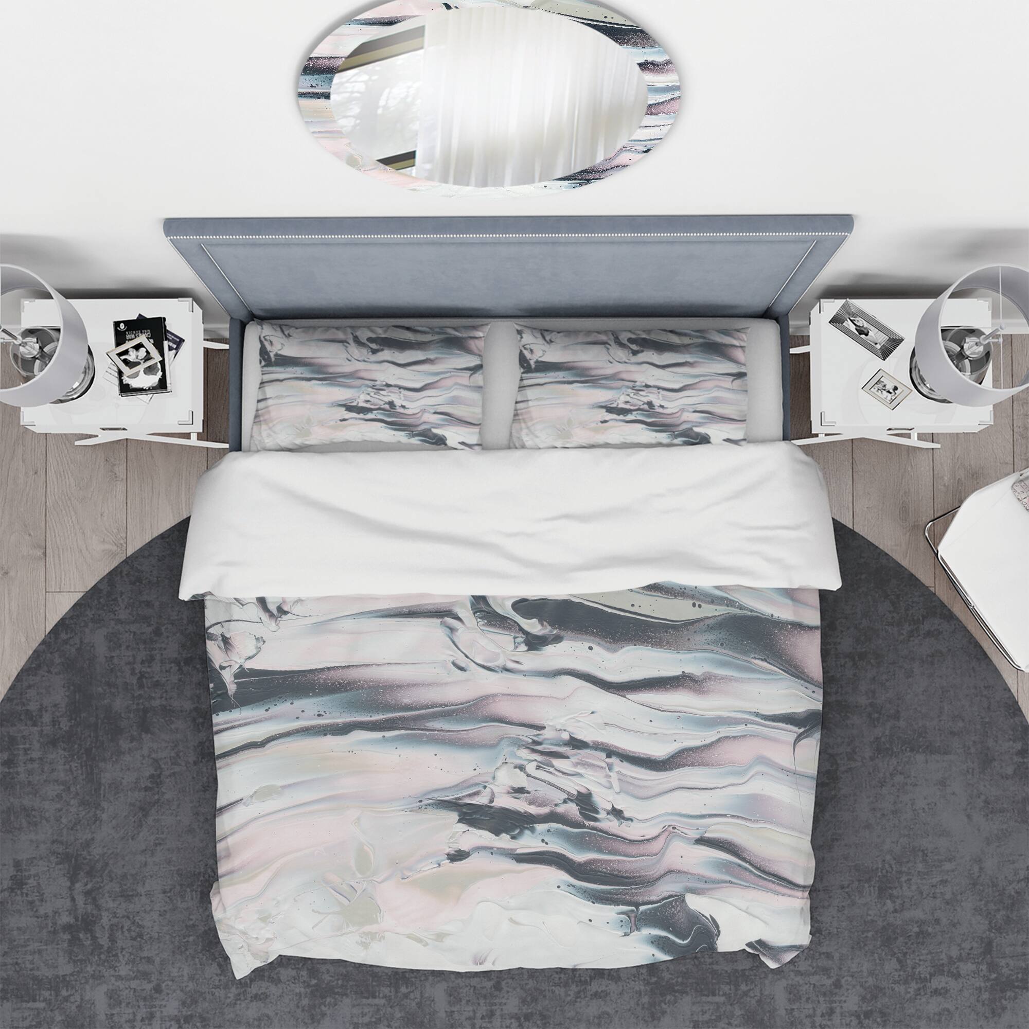 Designart &#x27;Grey Marbling V&#x27; Geometric Bedding Set - Duvet Cover &#x26; Shams