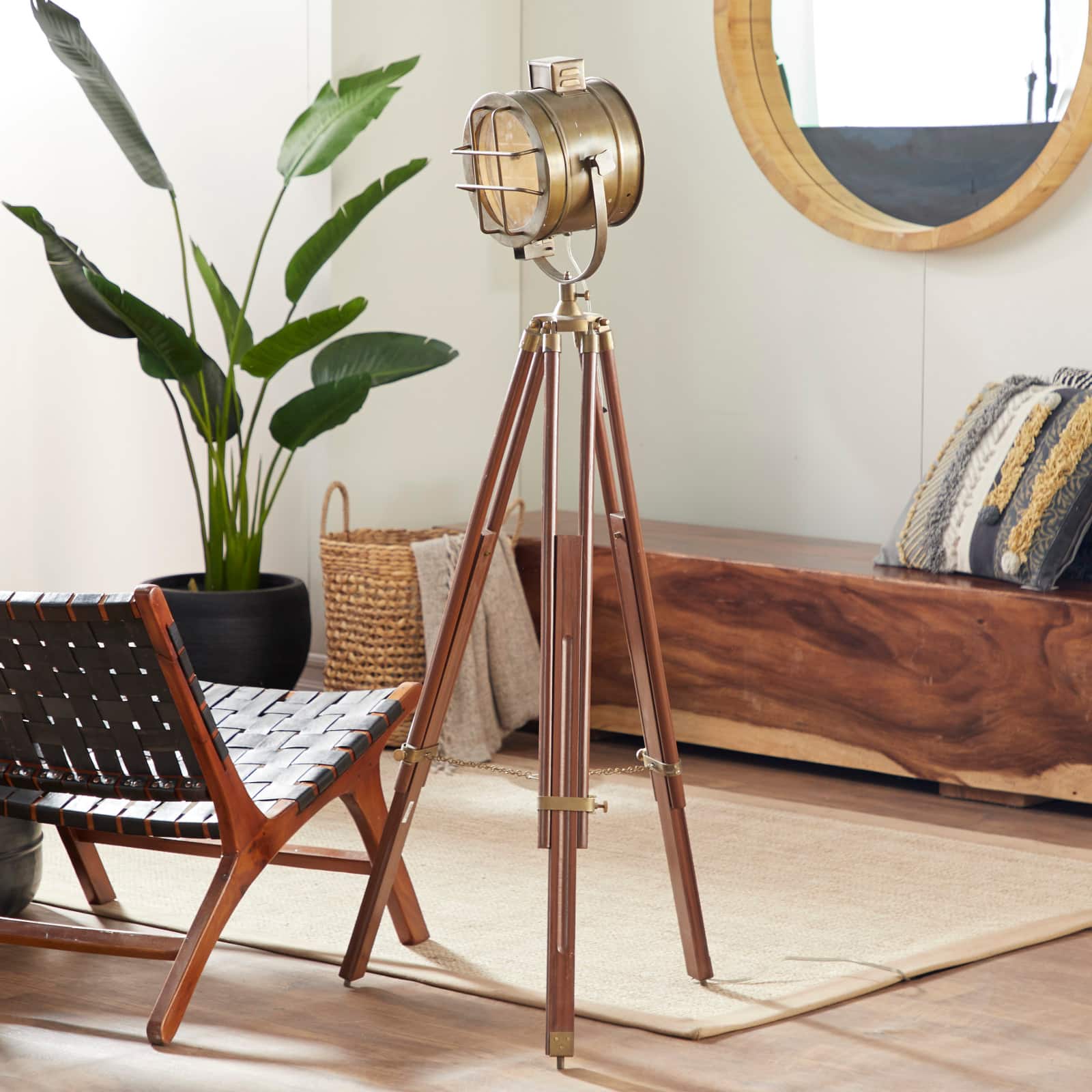 71&#x22; Brown Wood Industrial Floor Lamp