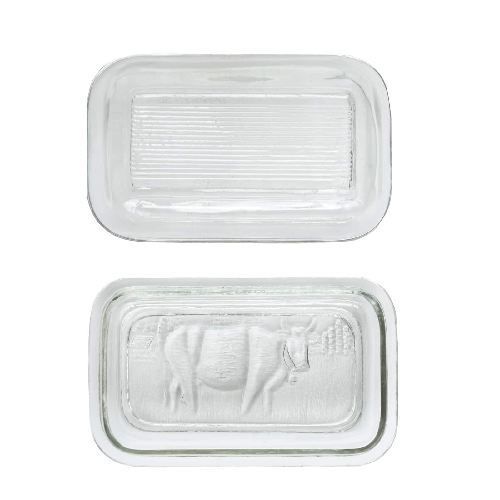 Hello Honey&#xAE; 6.5&#x22; Clear Vintage Embossed Cow Pressed Glass Butter Dish