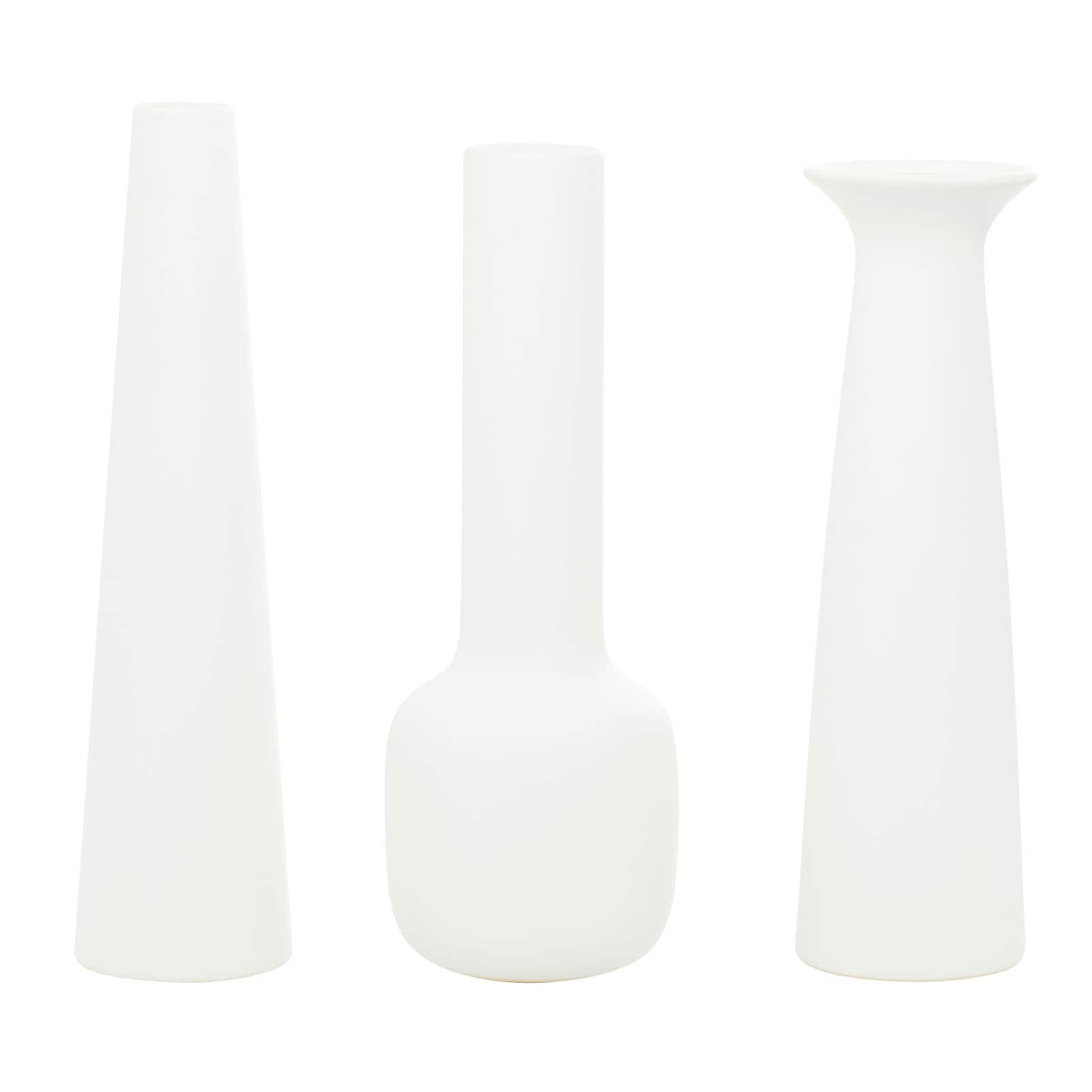 CosmoLiving by Cosmopolitan Set of 3 White Ceramic Modern Vase, 17", 16", 16"
