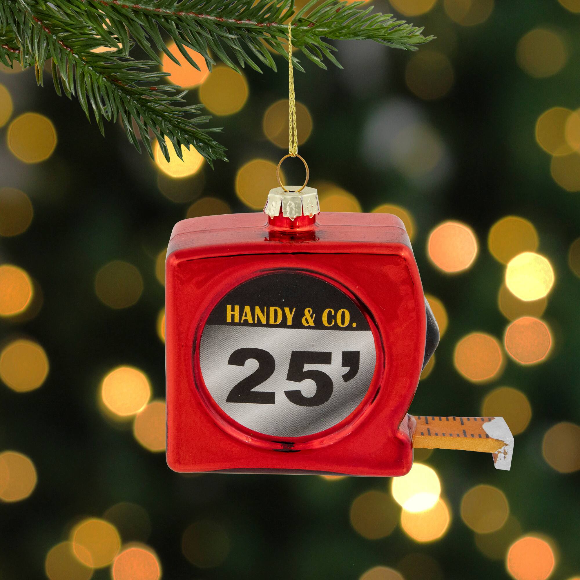 3.25" Red Measuring Tape Glass Christmas Ornament