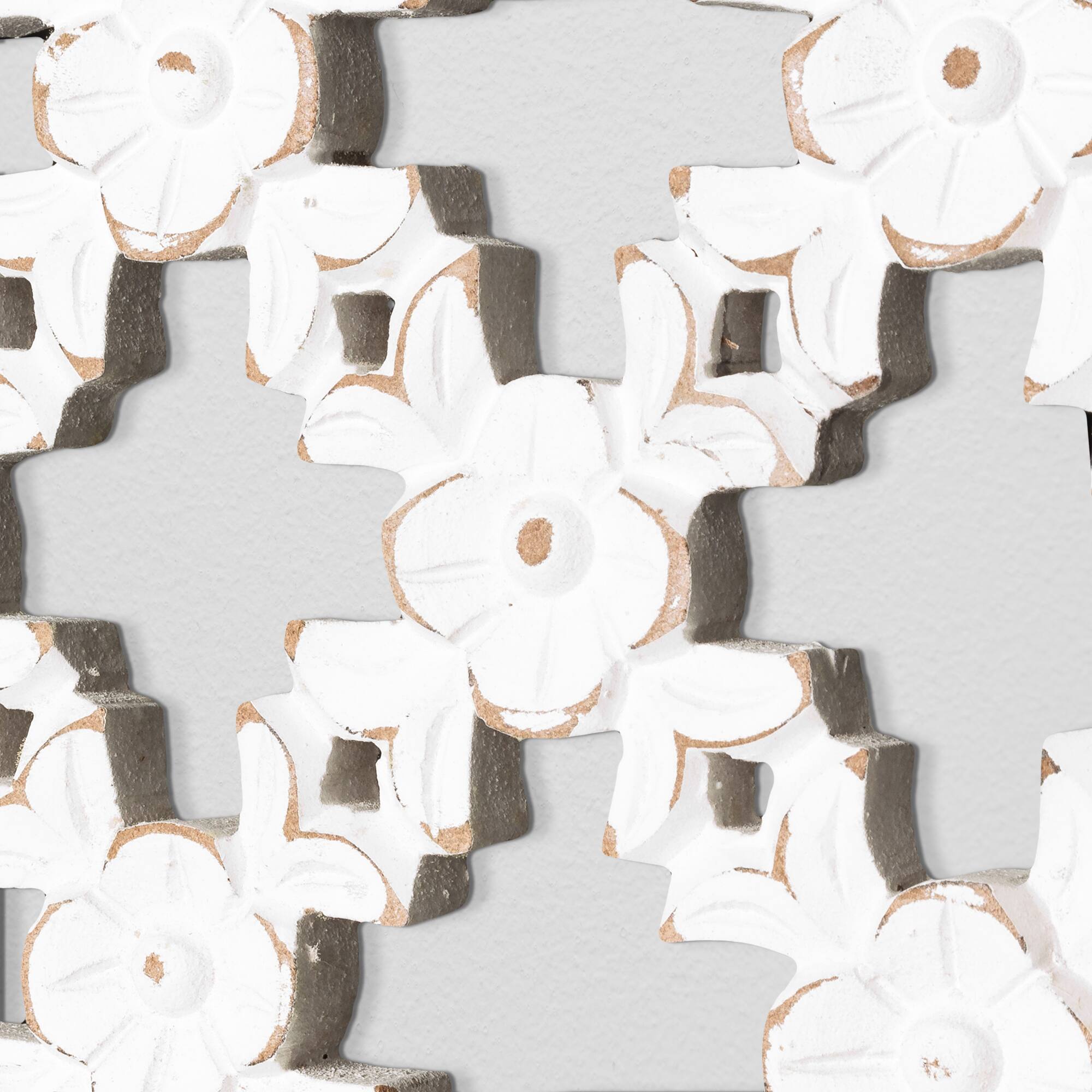 30" White Hand-Carved Floating Wall Shelf