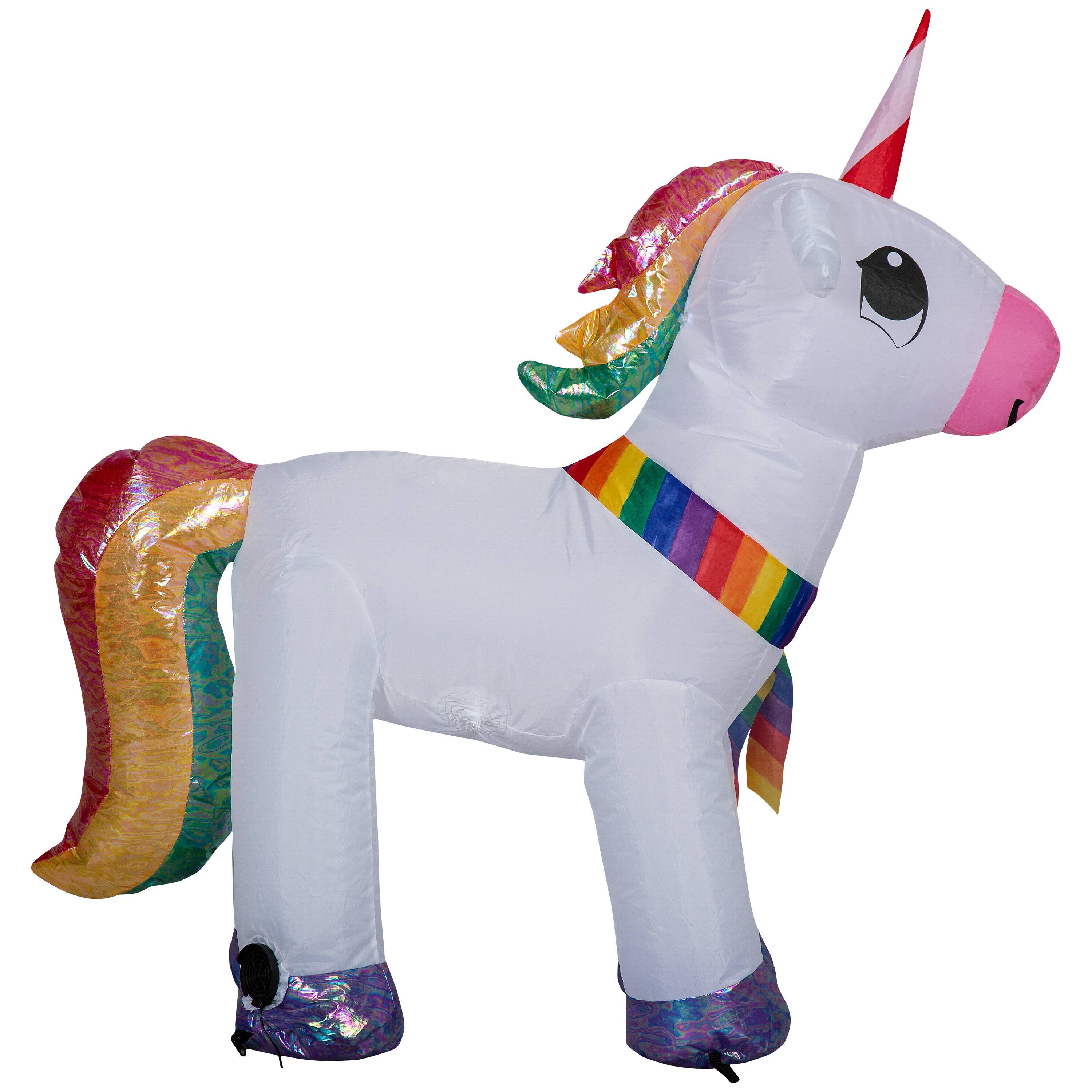 3.5ft. Airblown&#xAE; Inflatable Christmas Unicorn with Rainbow Scarf &#x26; Iridescent Accents