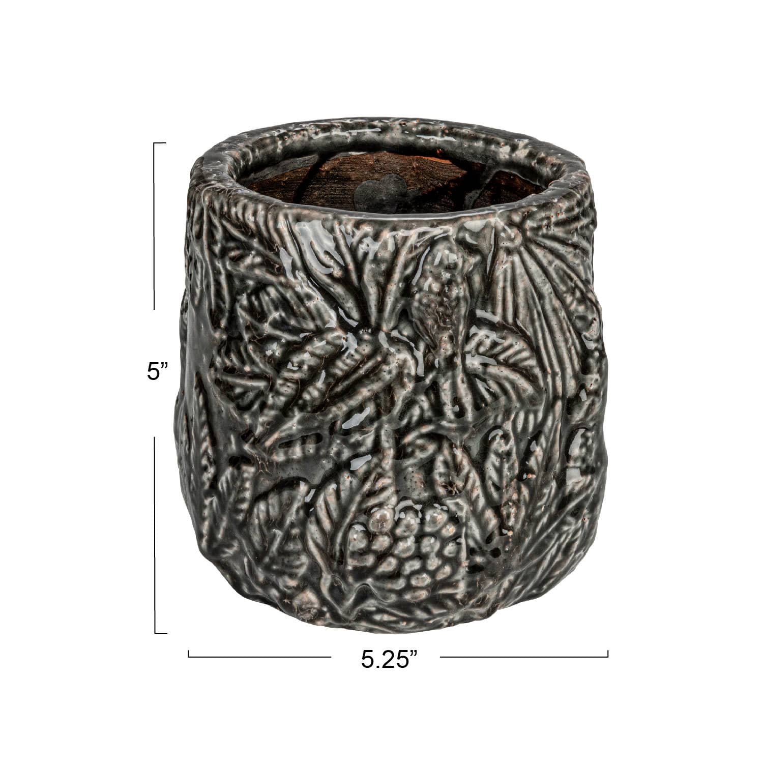 Hello Honey® 7" Gray Embossed Pattern Decorative Terra Cotta Planter