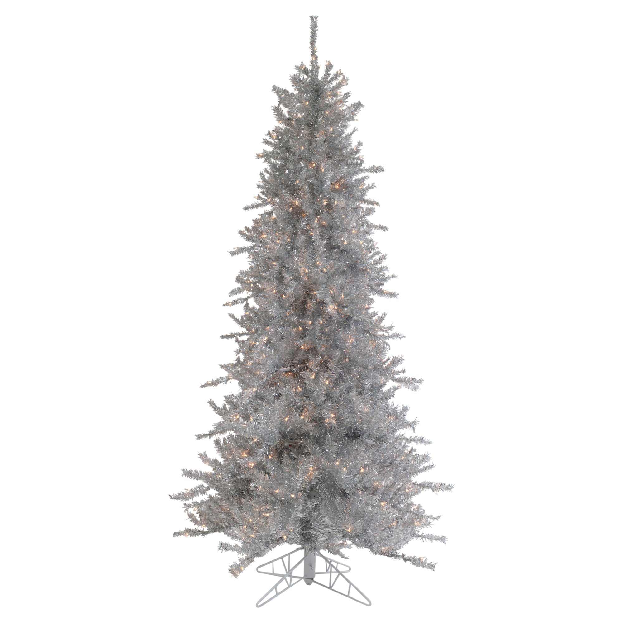 6.5ft. Pre-Lit Silver Tinsel Pine Artificial Christmas Tree, Clear Lights