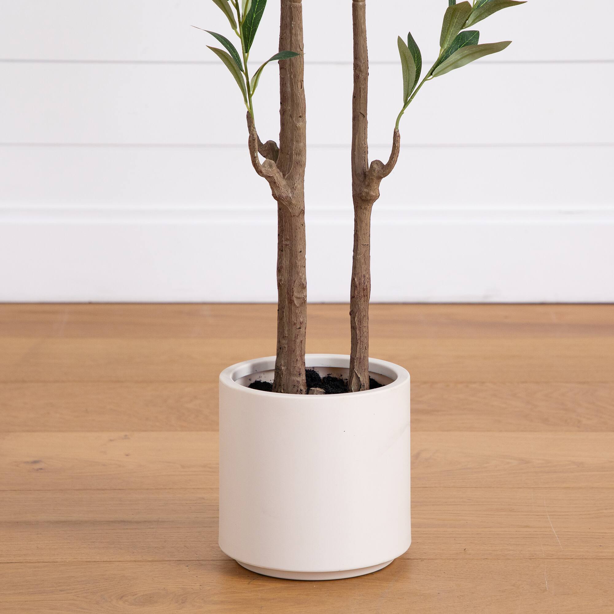 Artificial Minimalist Olive Tree in White Decorative Planter
