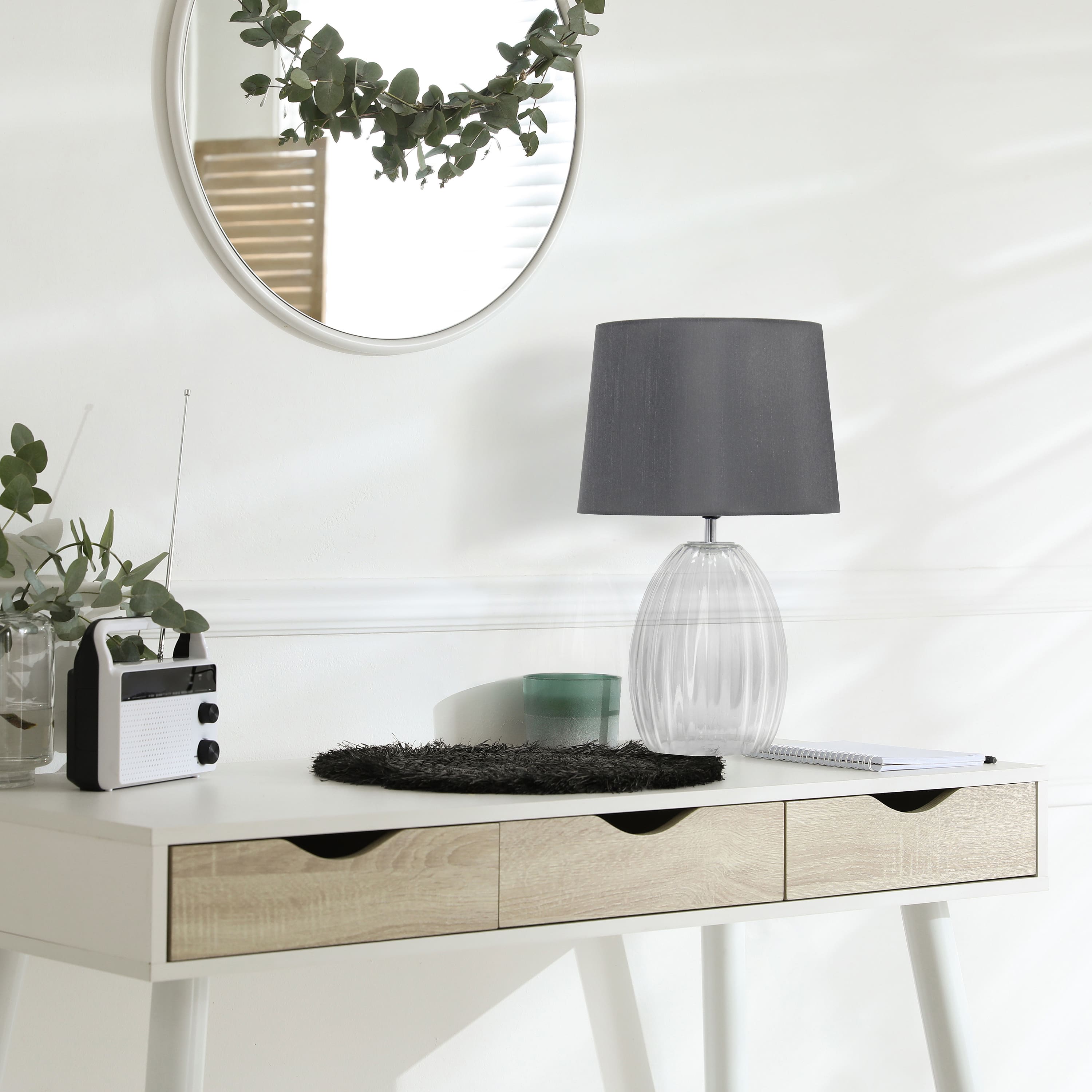 Lalia Home 18" Clear Fluted Glass Bedside Table Lamp with Gray Shade