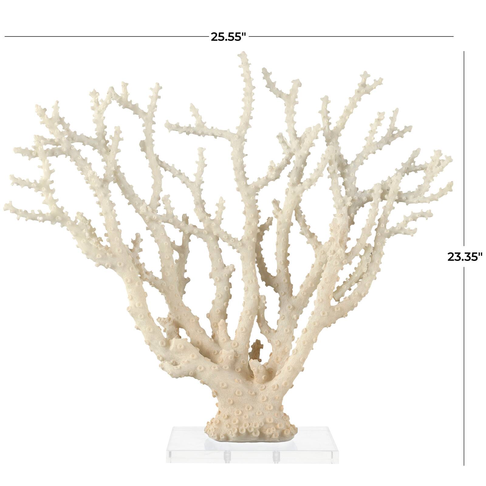 26" Cream Polystone Coral Sculpture with Clear Acrylic Base