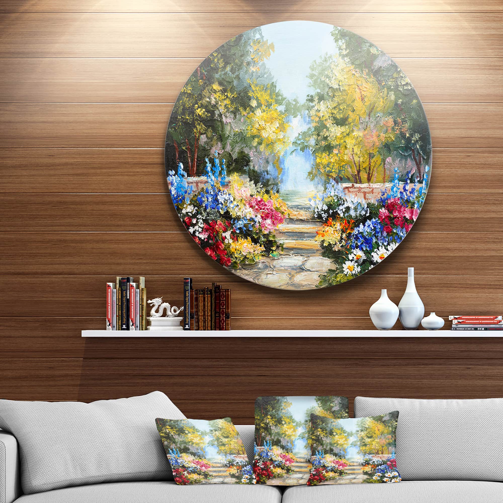 Designart - Summer Forest with Flowers&#x27; Landscape Metal Circle Wall Art