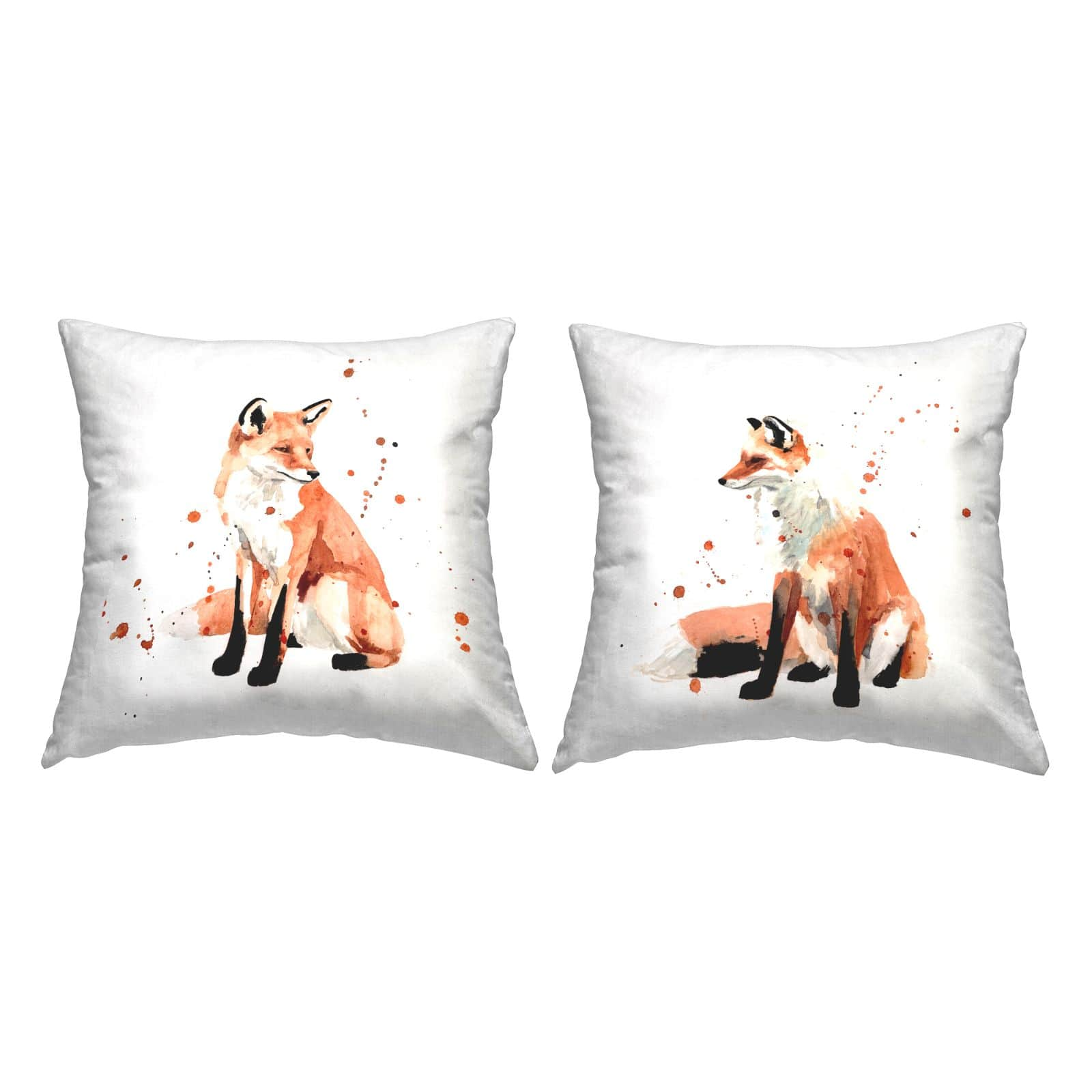 Stupell Industries Sitting Red Fox Urban Splatter Nature Animal 2 Pillow Set, 18" x 18"