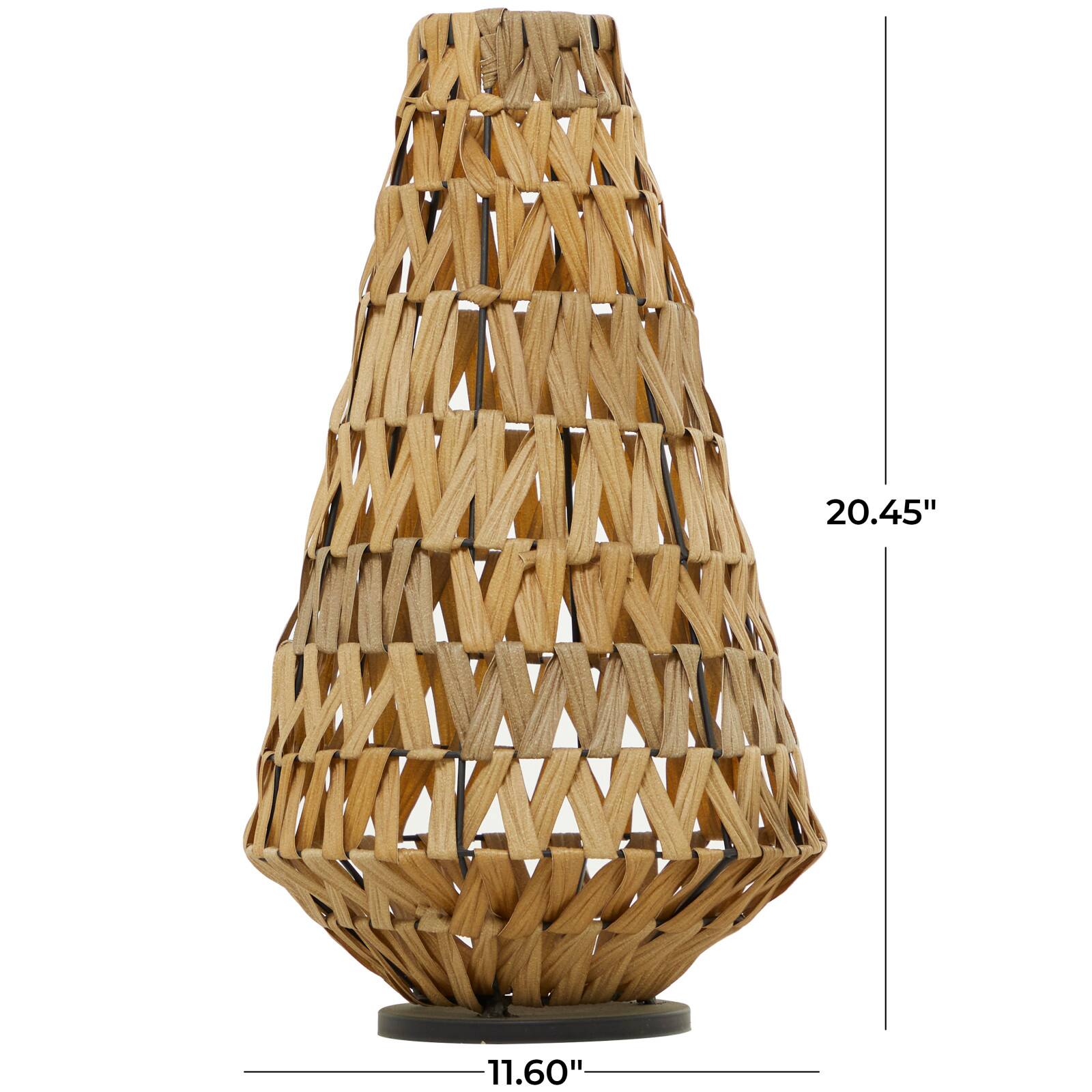 30&#x22; Light Brown Plastic Rattan Handmade Candle Lantern with Wrapped Zig Zag Design
