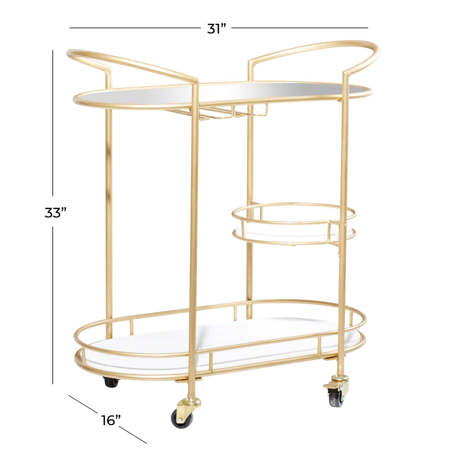 Gold Metal Contemporary Bar Cart, 33&#x22; x 31&#x22; x 16&#x22;