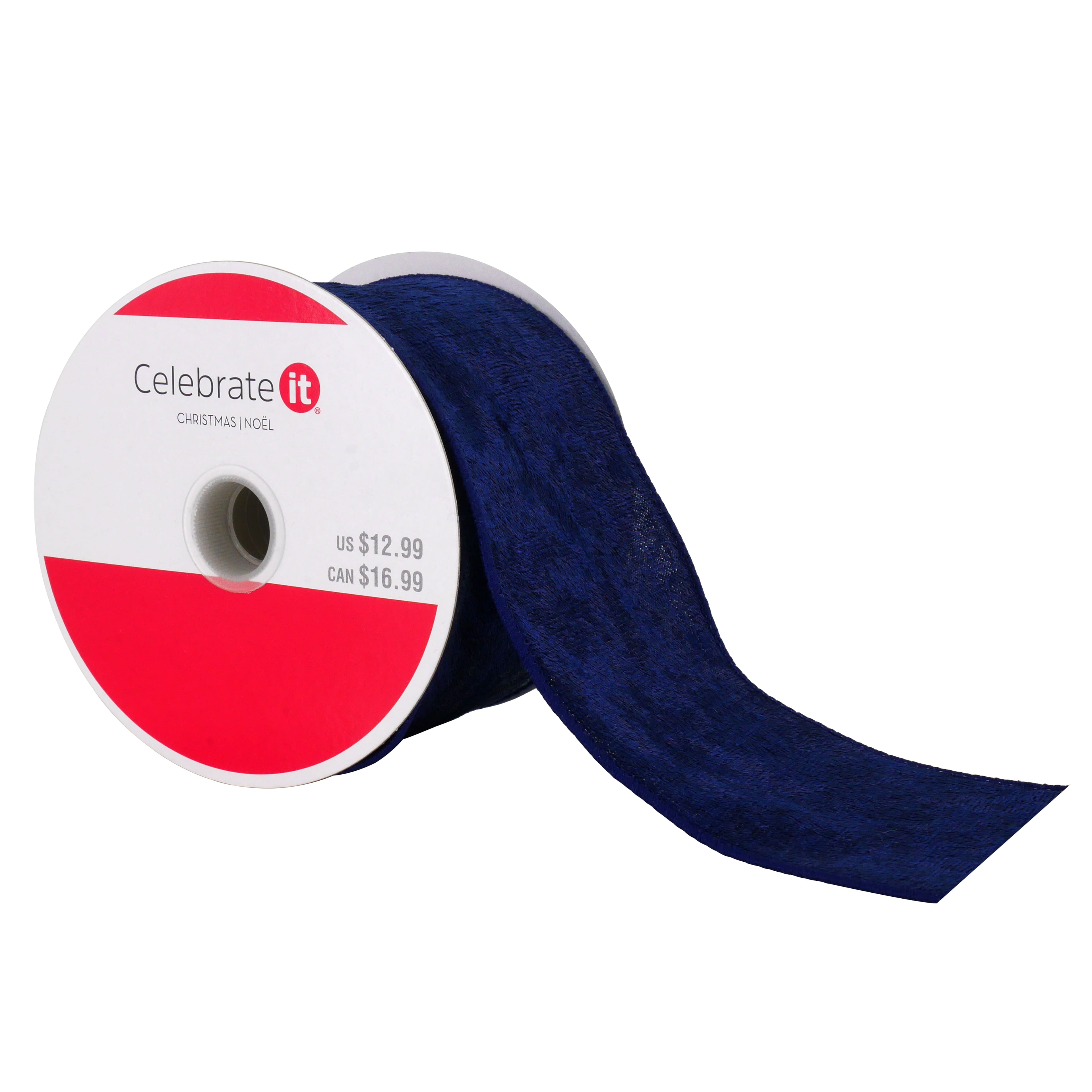 2.5&#x22; x 20ft. Navy Wired Velvet Ribbon by Celebrate It&#xAE; Christmas