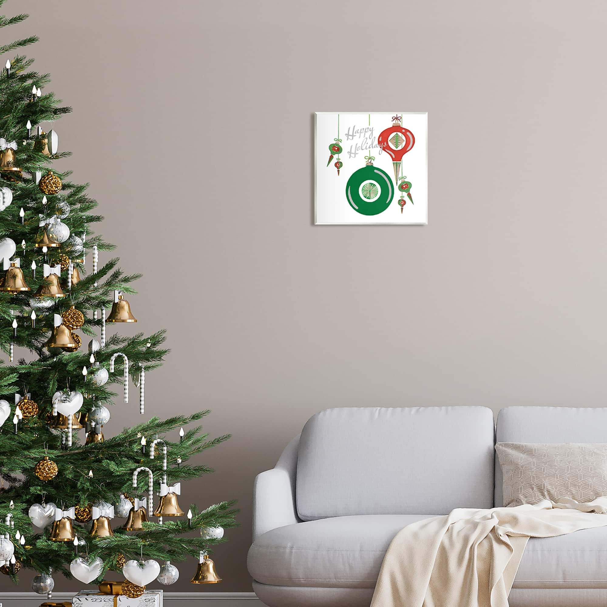 Stupell Industries Seasonal Happy Holidays Ornaments Wall Plaque Art