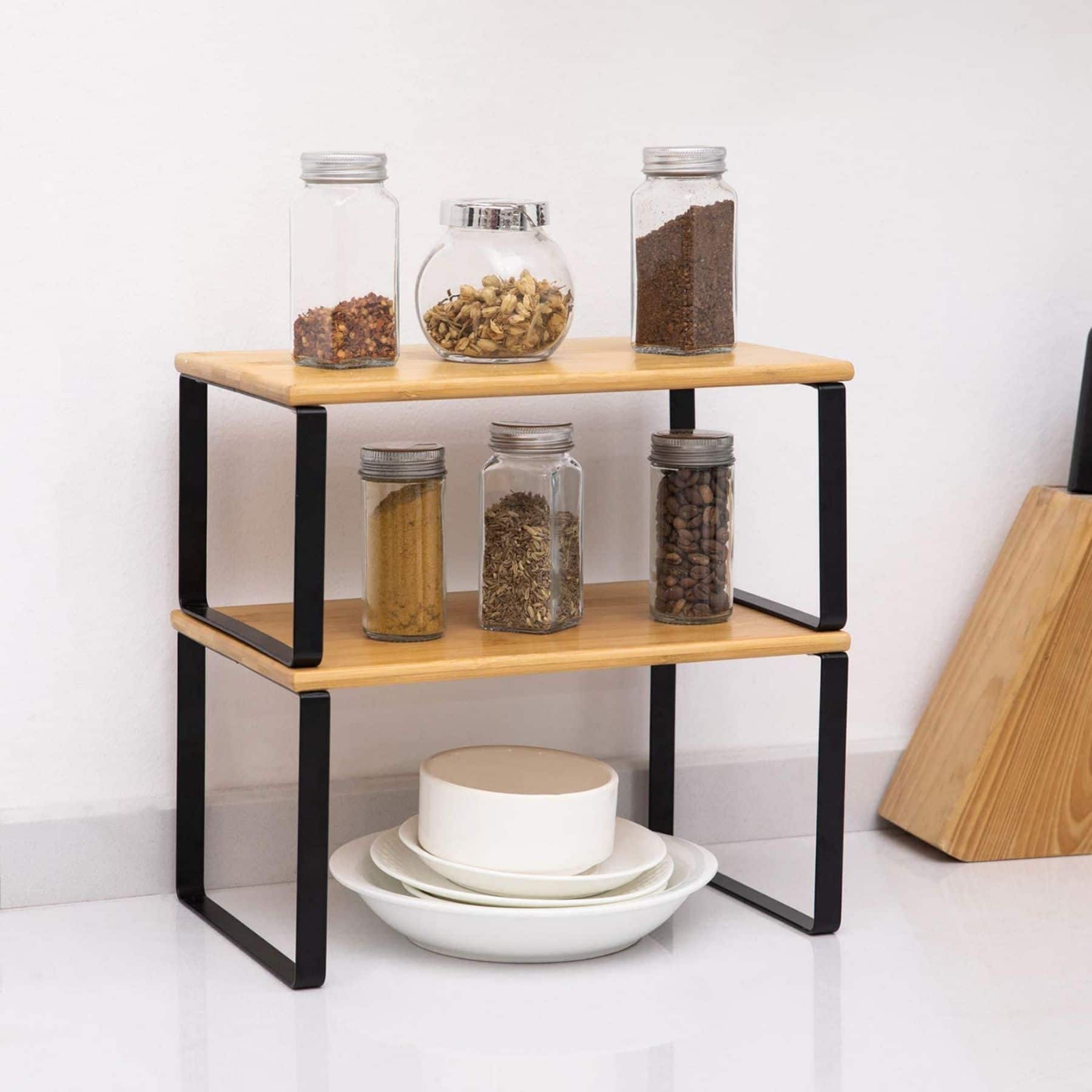 Bamboo Kitchen Cabinet & Counter Shelf Organizer