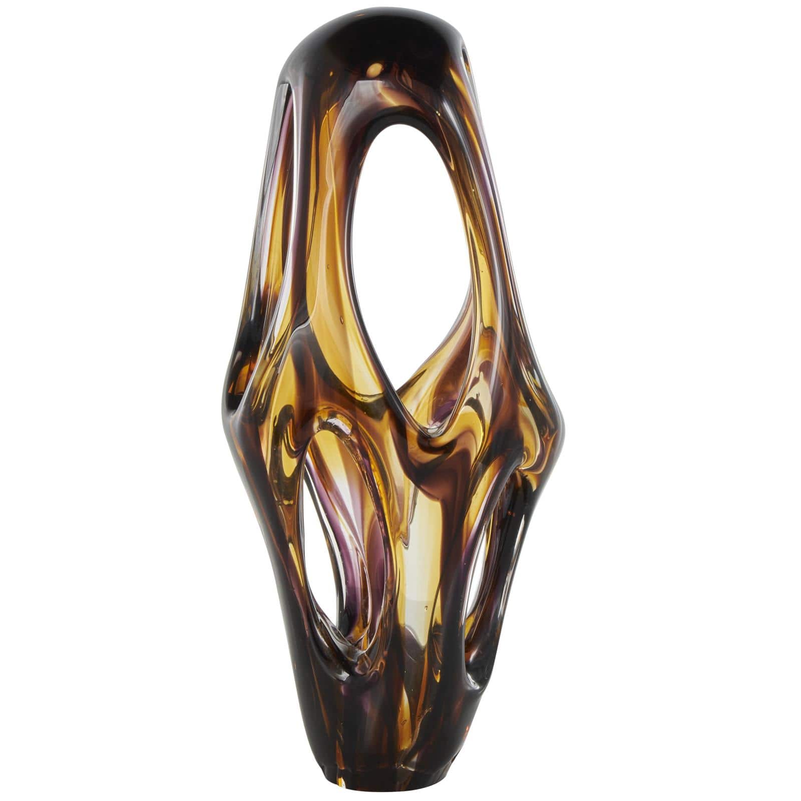 20.25" Yellow Amber Glass Abstract Sculpture