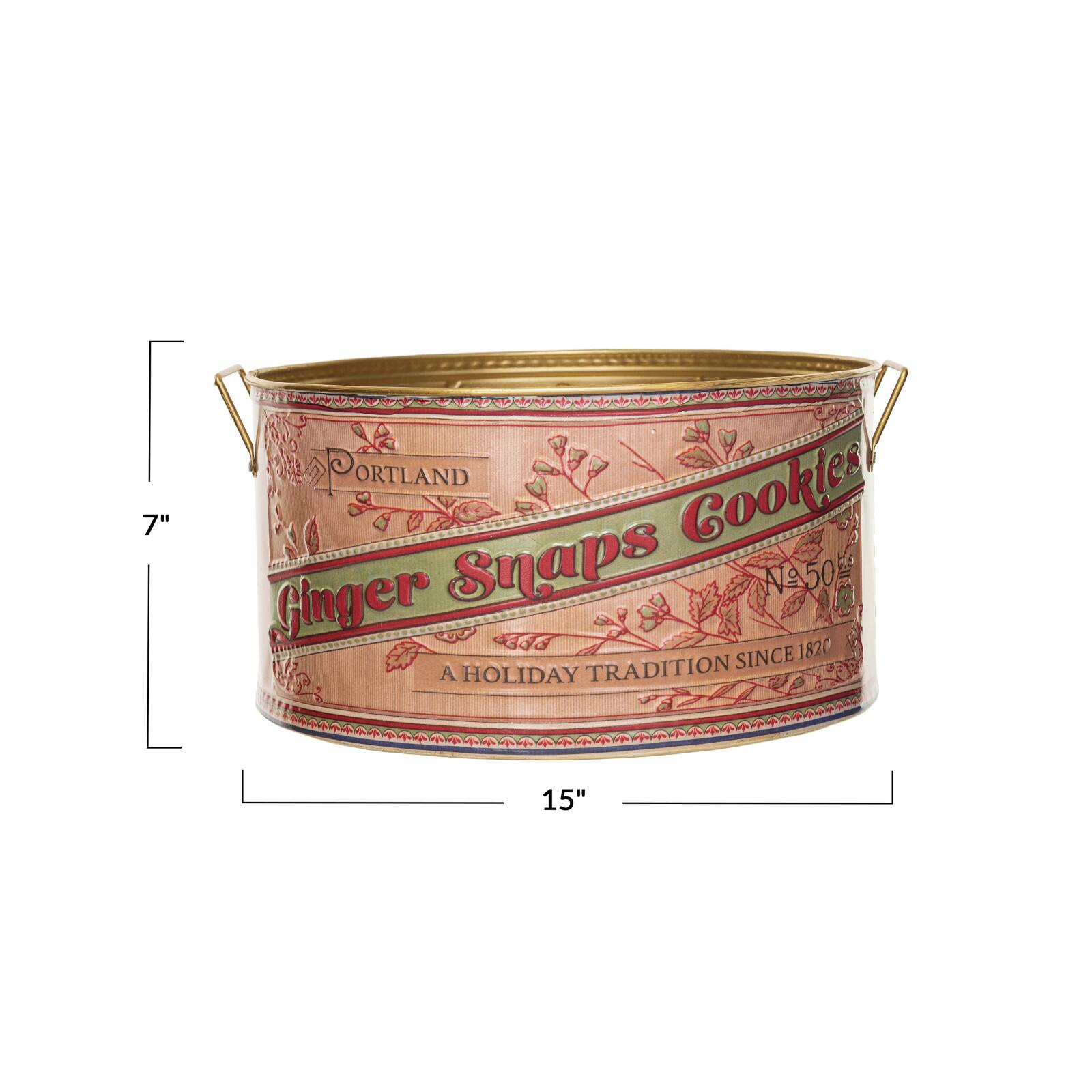 Hello Honey® 15" Ginger Snaps Cookies Embossed Metal Container with Handles