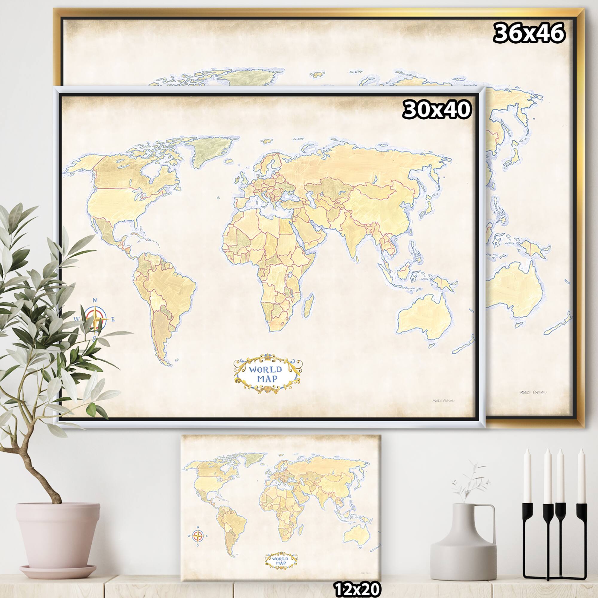 Designart - World Trekker I Crop - Map Canvas in Gold Frame