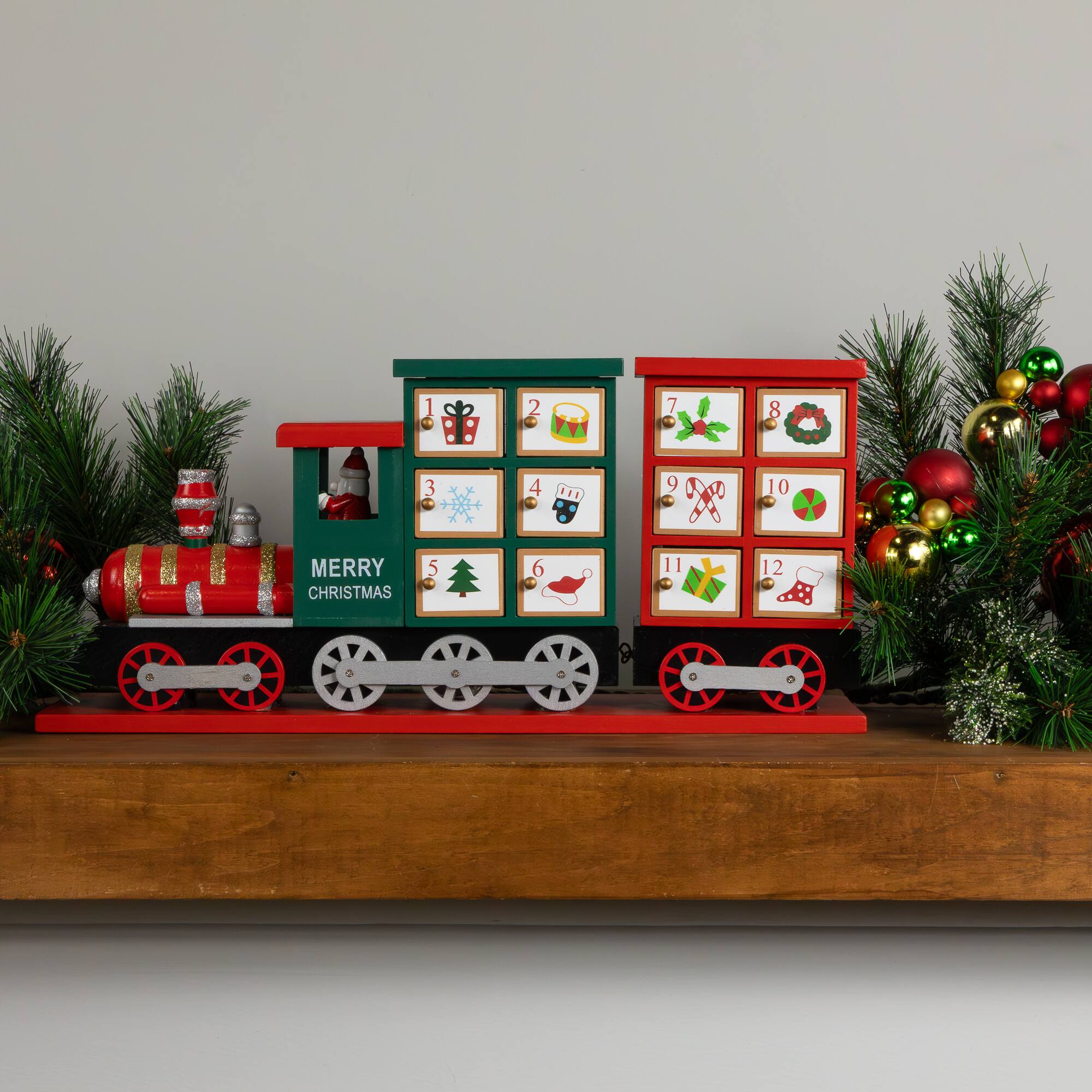 16.5&#x22; Locomotive Train Wood Christmas Advent Calendar