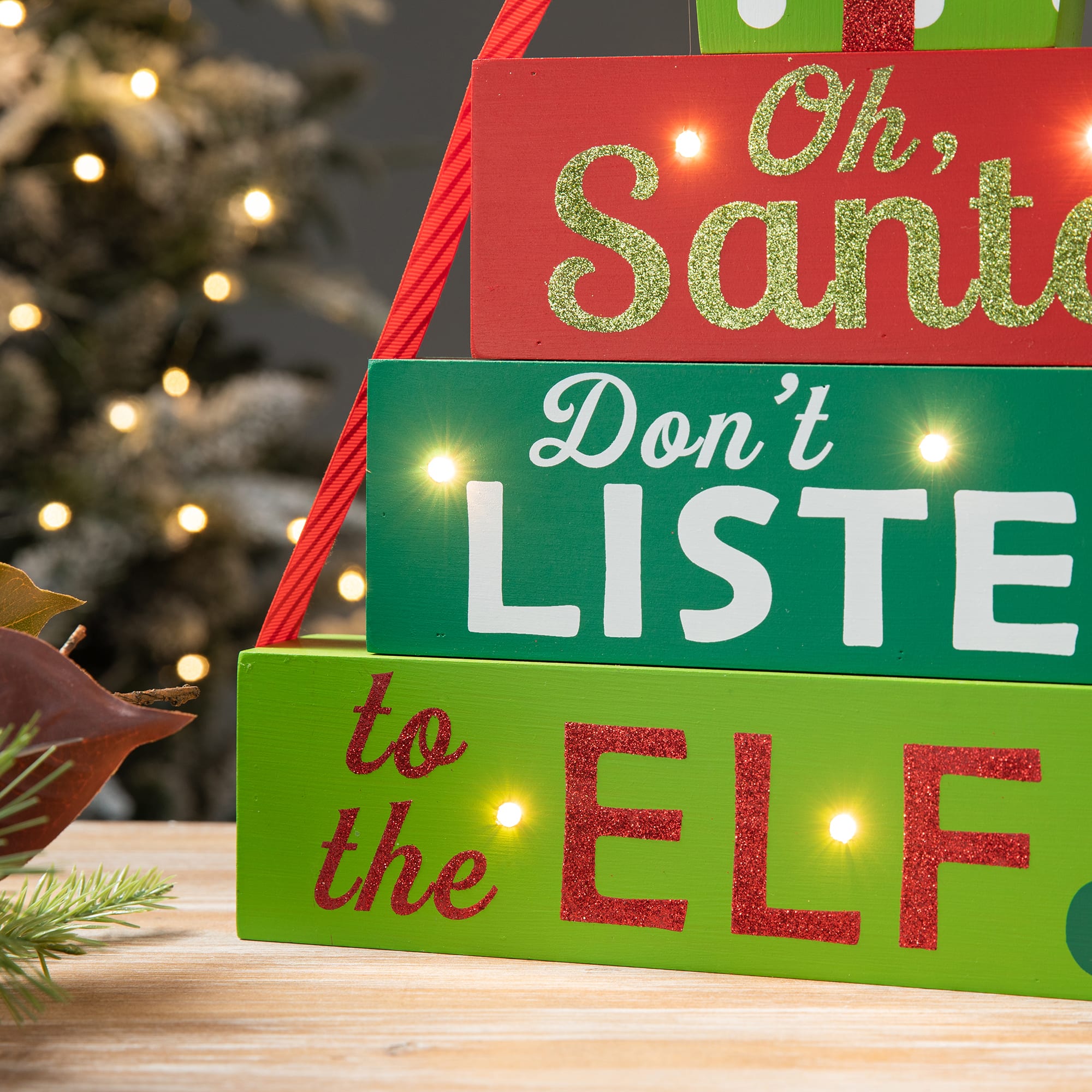 Glitzhome&#xAE; 12&#x22; Lighted Wooden Christmas Gift Block Table D&#xE9;cor