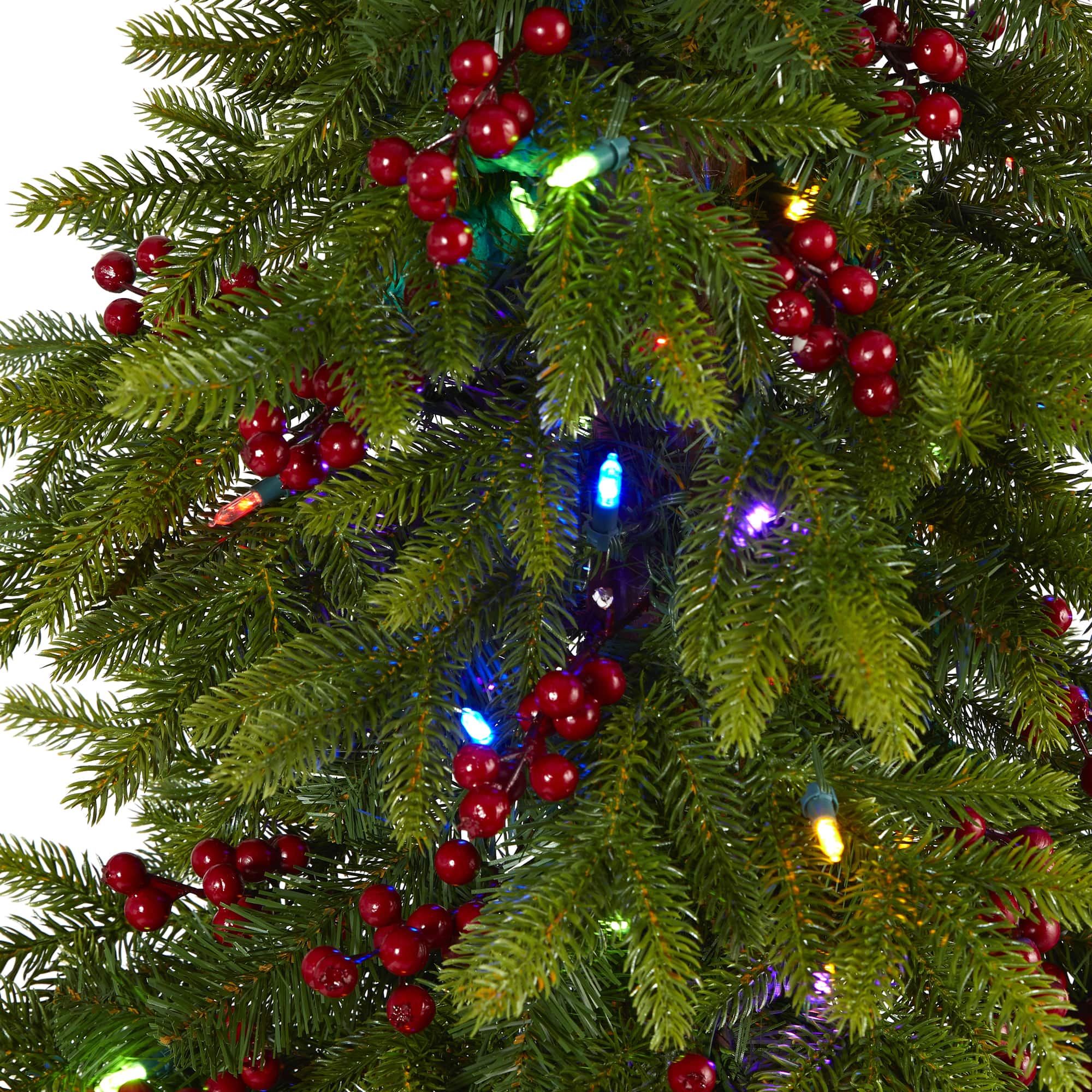 6ft. Pre-Lit Berries Victoria Fir Artificial Christmas Tree with Color Changing LED Lights