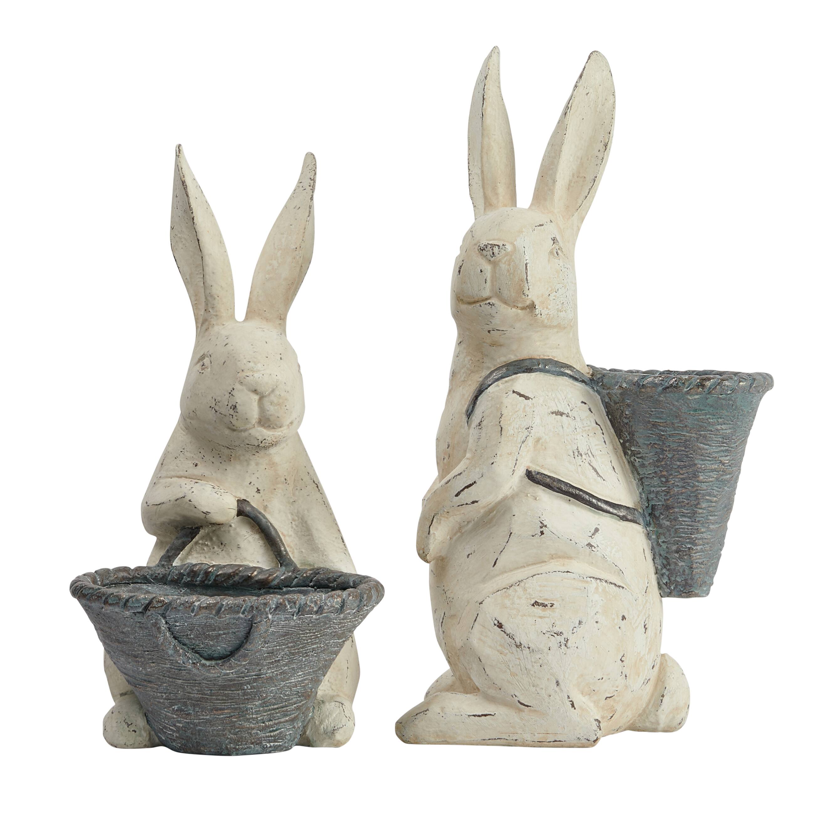 Hello Honey® Antique White & Gray Bunny Figurine Set