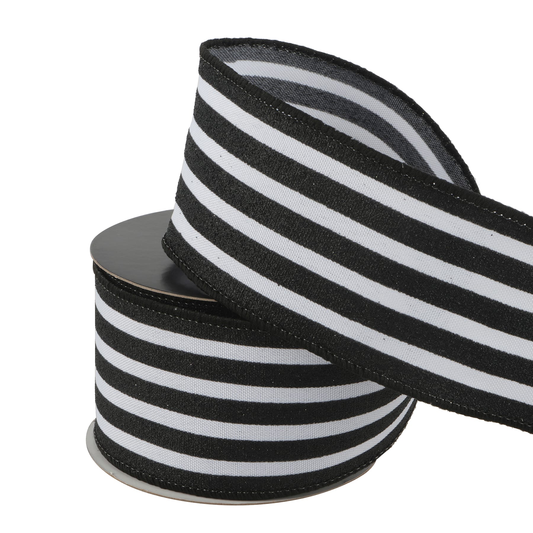 2.5&#x22; x 20ft. Black &#x26; White Stripes Wired Ribbon by Celebrate It&#xAE; Halloween