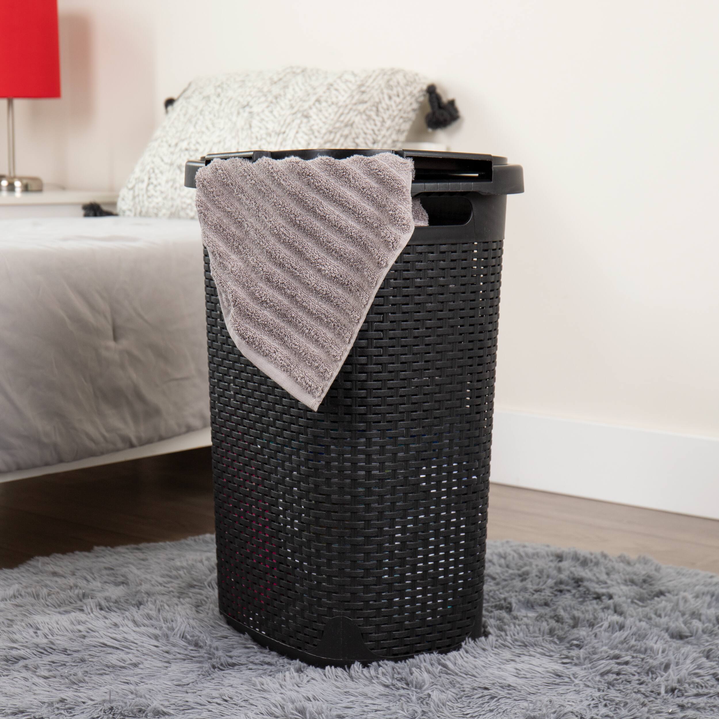 Mind Reader 60L Ventilated Slim Laundry Hamper with Cut Out Handles & Attached Hinged Lid, 2ct.