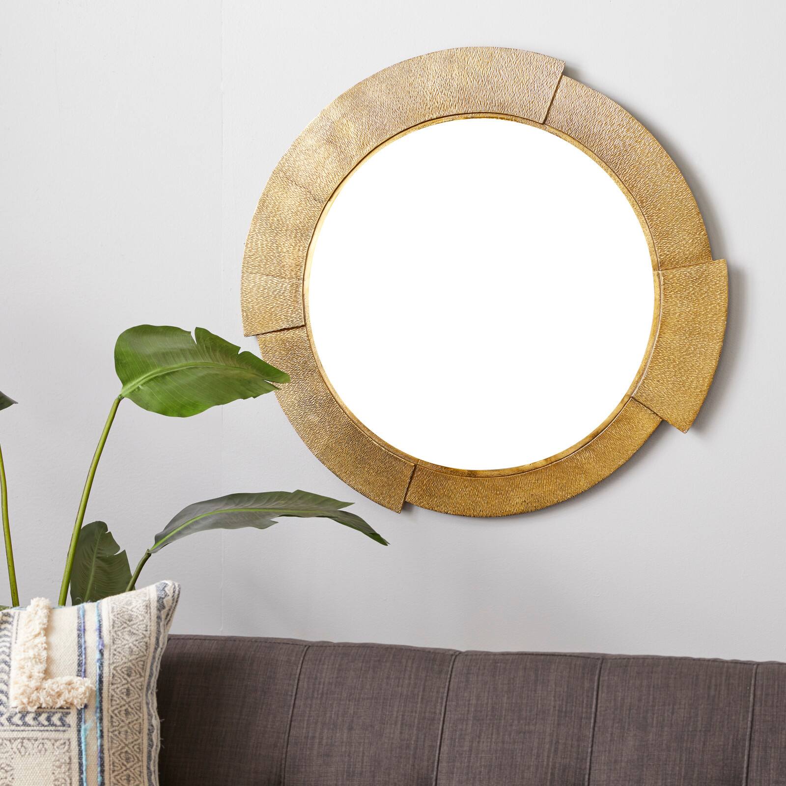 36" Gold Aluminum Contemporary Round Wall Mirror