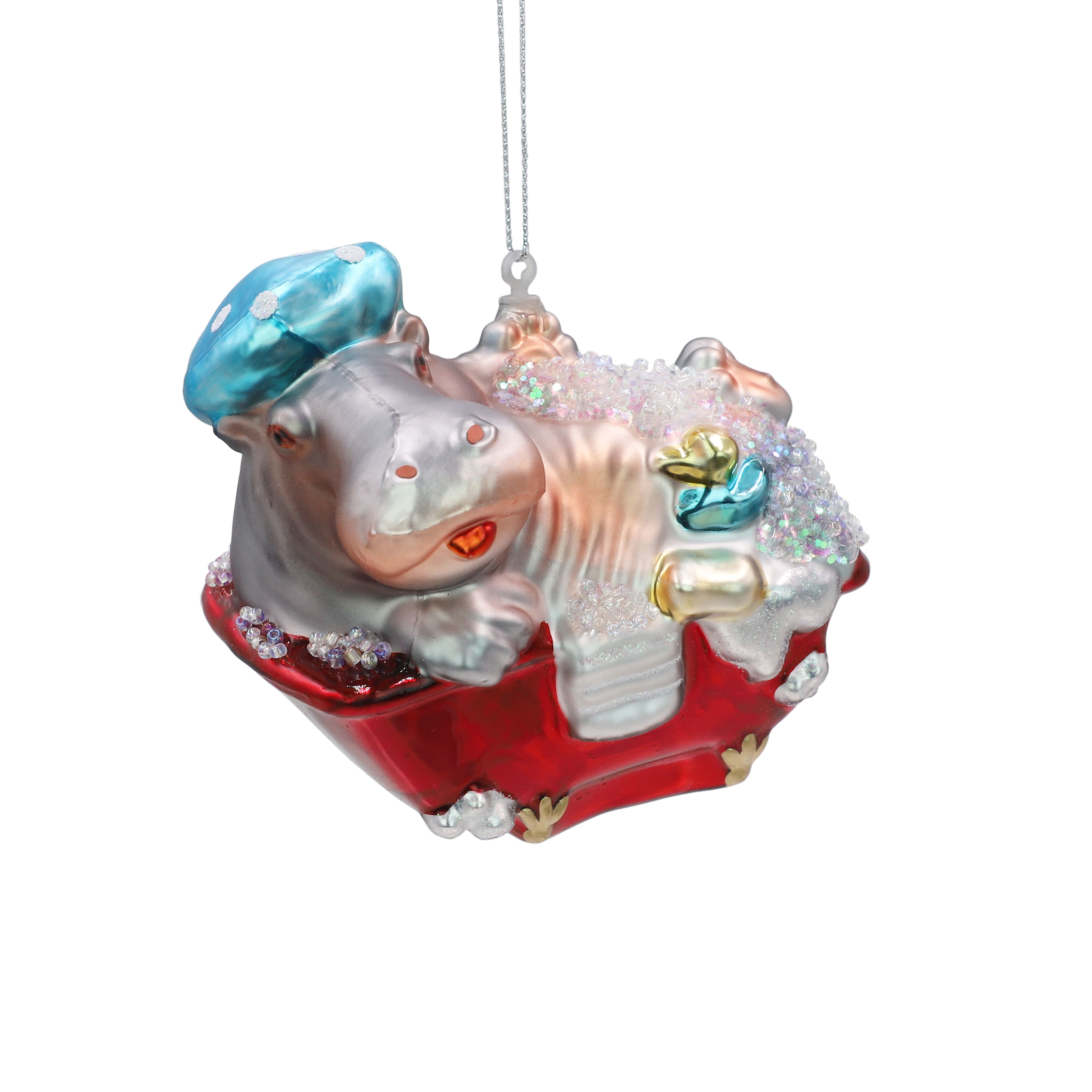 3.75&#x22; Hippo in Bathtub Glass Ornament by Ashland&#xAE;