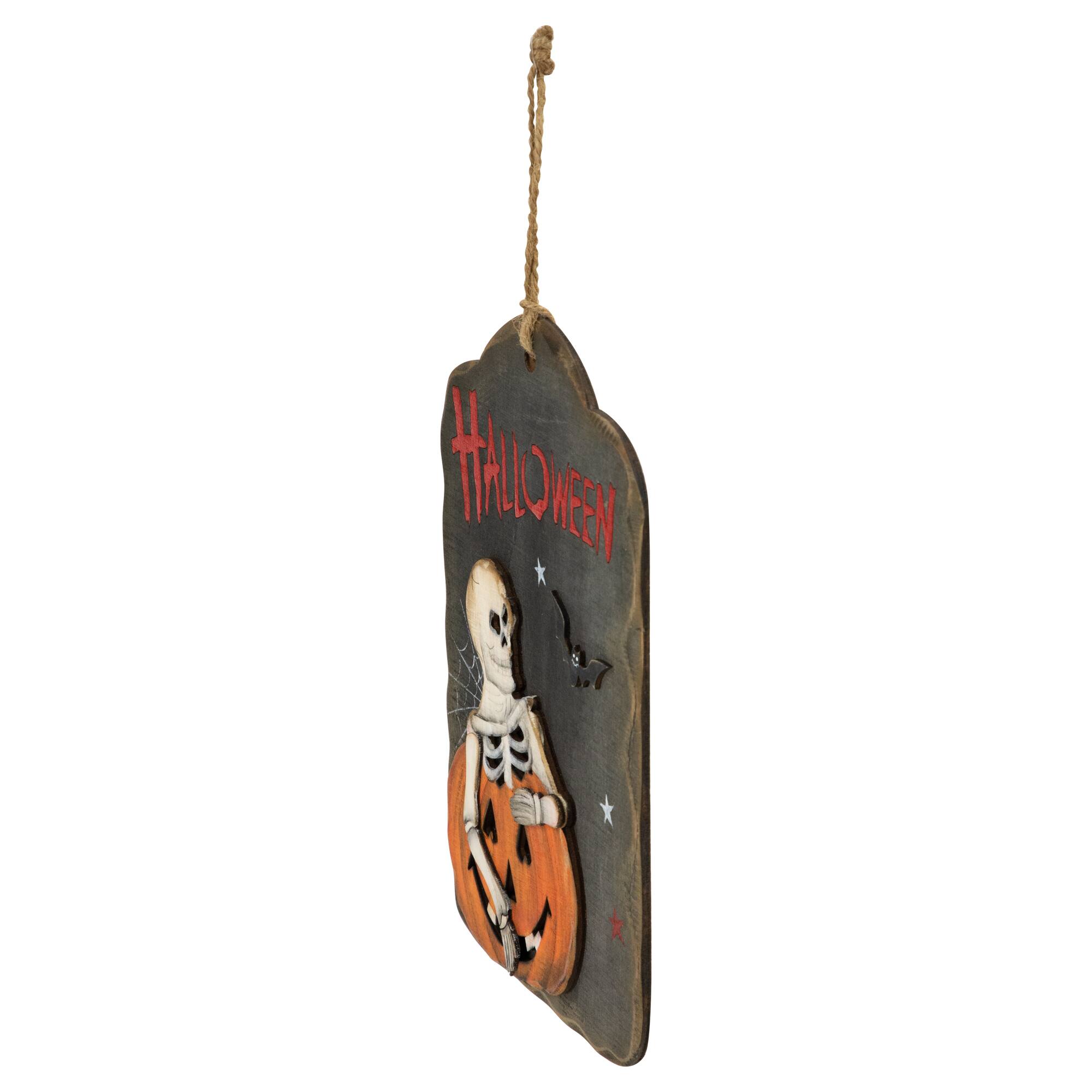 10" Skeleton & Jack-O-Lantern Halloween Wall Sign