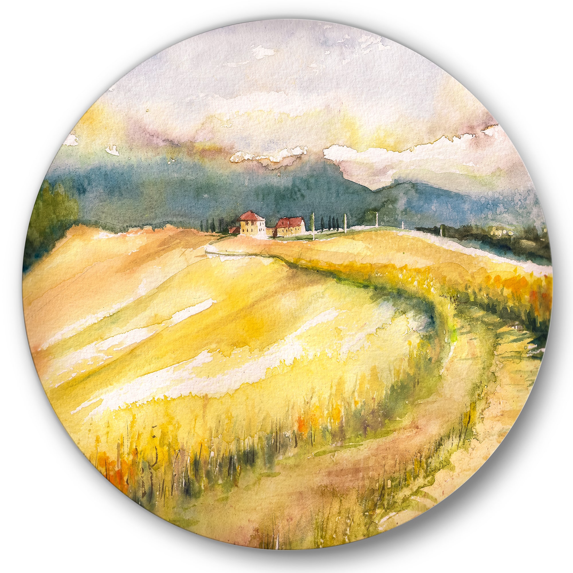 Designart - Golden Fields of Tuscany Italy - Country Metal Circle Wall Art