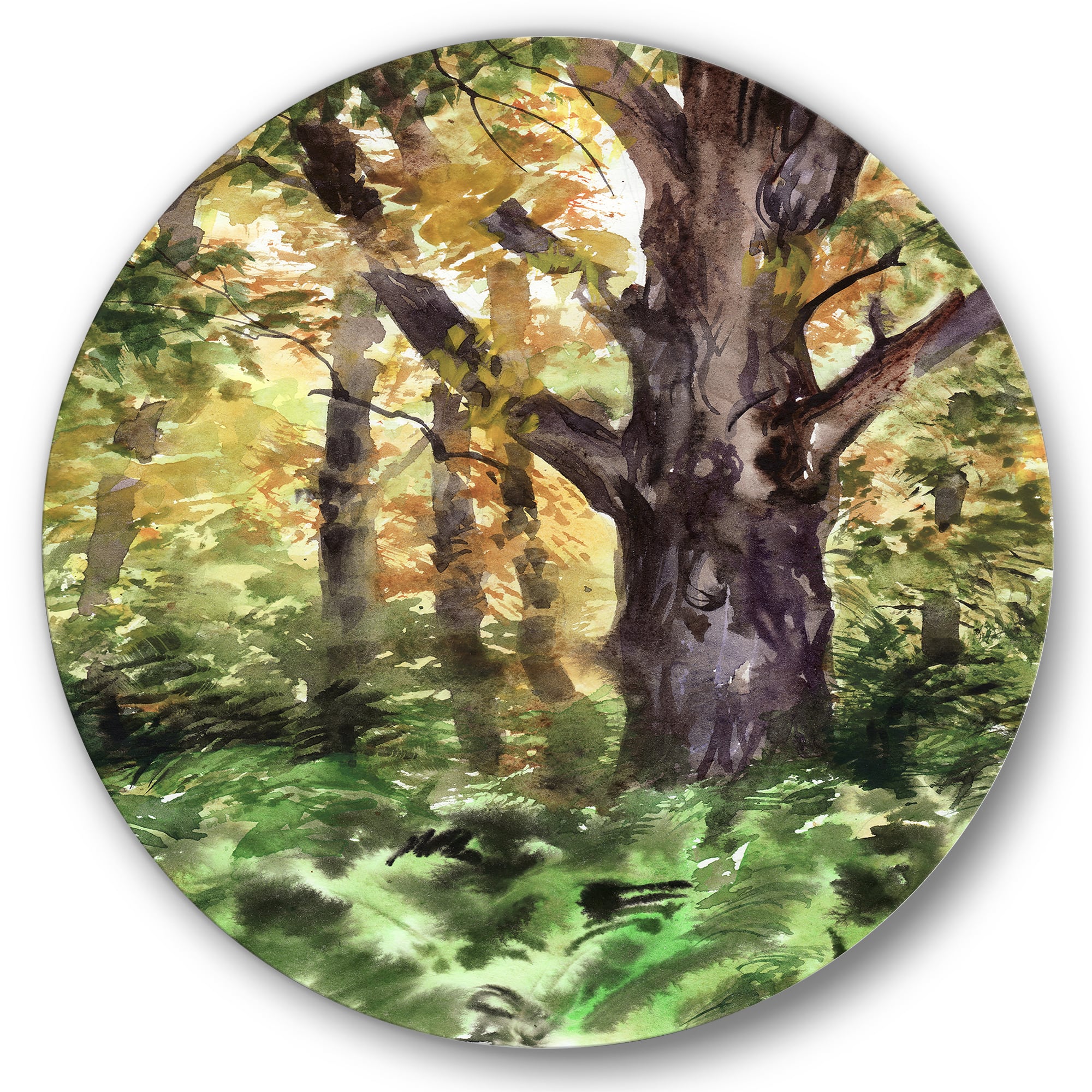 Designart - Large Tree In Autumn Forest - Lake House Metal Circle Wall Art