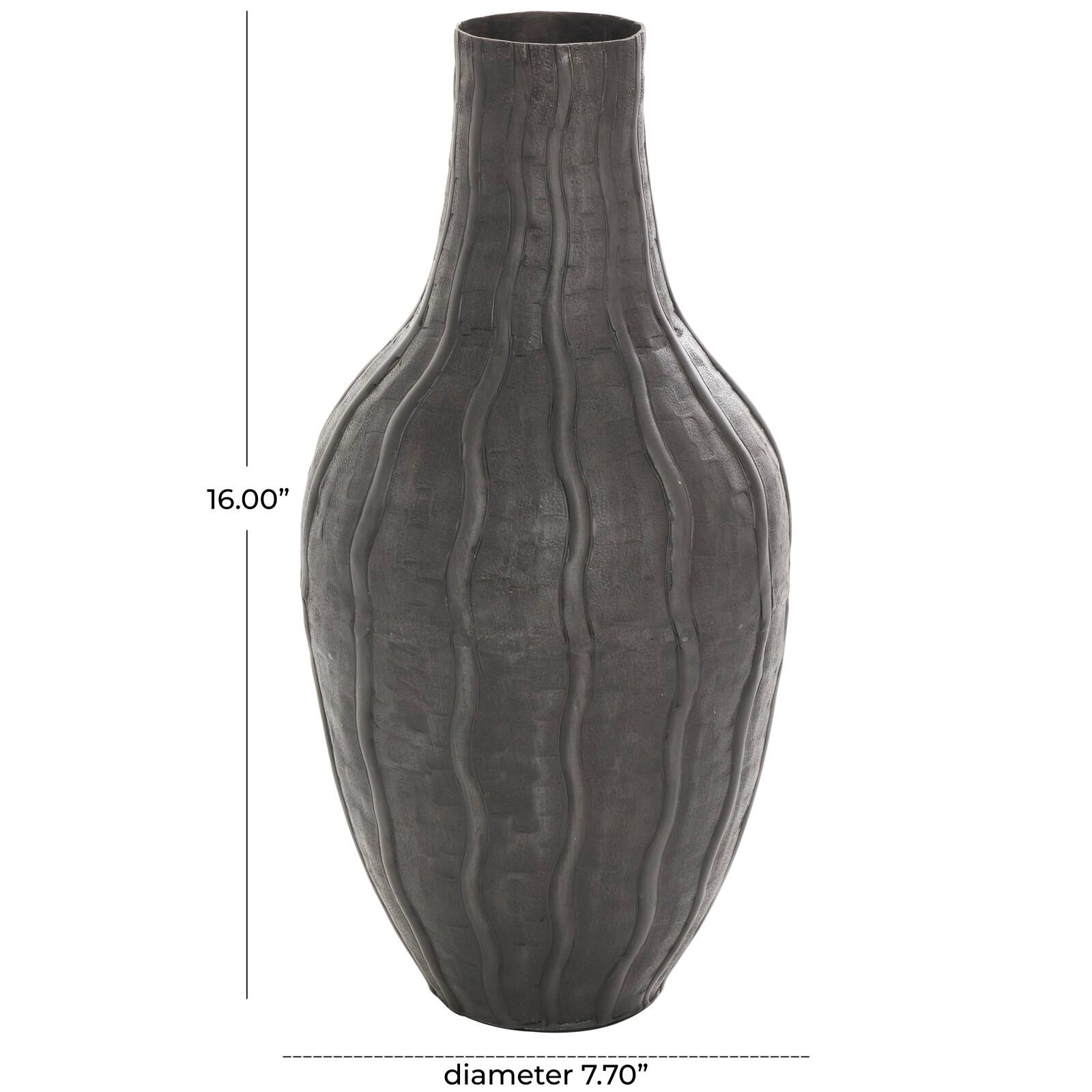 16" Black Metal Snakeskin Inspired Vase with Dimensional Wavy Accents