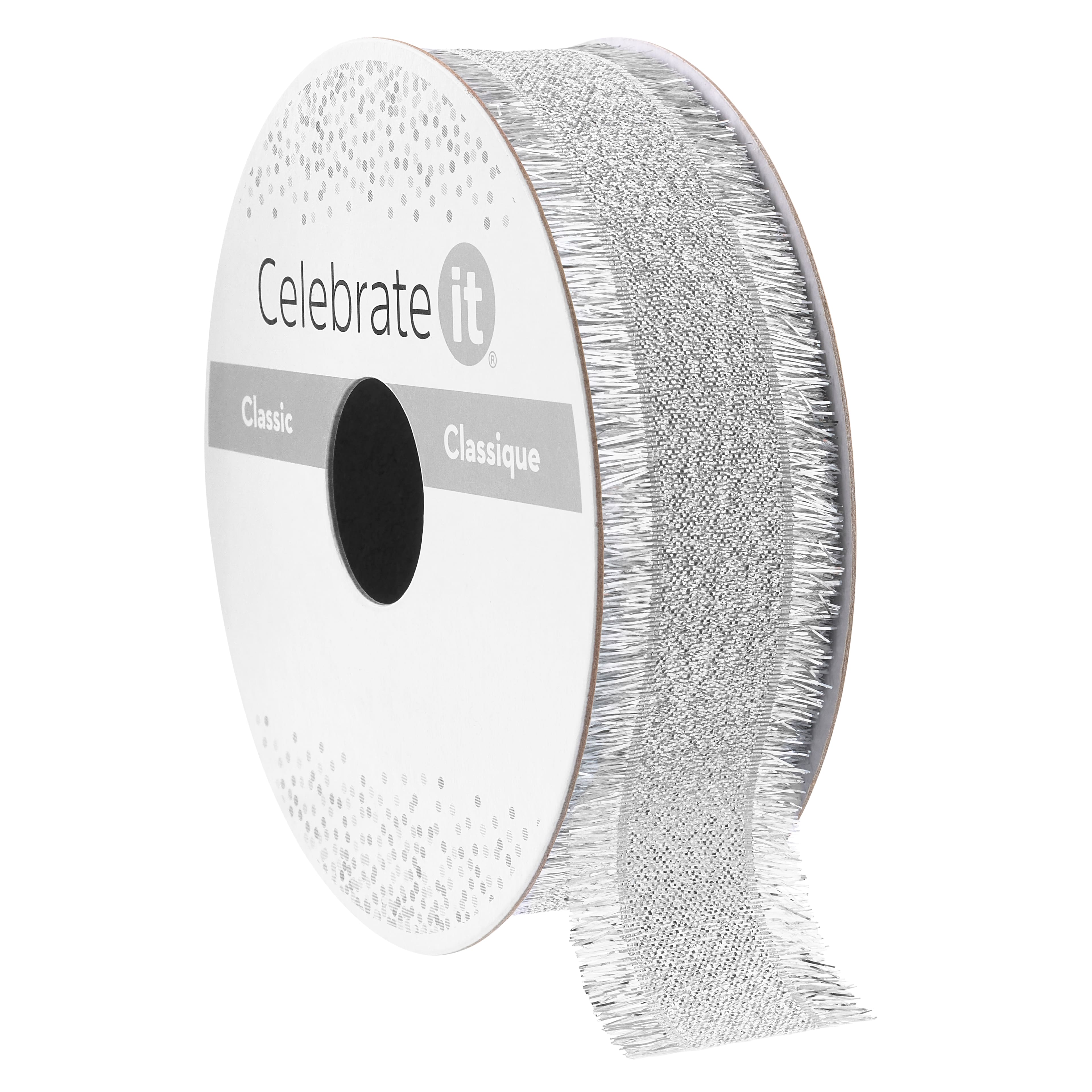 7/8" x 5yd. Silver Metallic Fringe Ribbon by Celebrate It® Classic