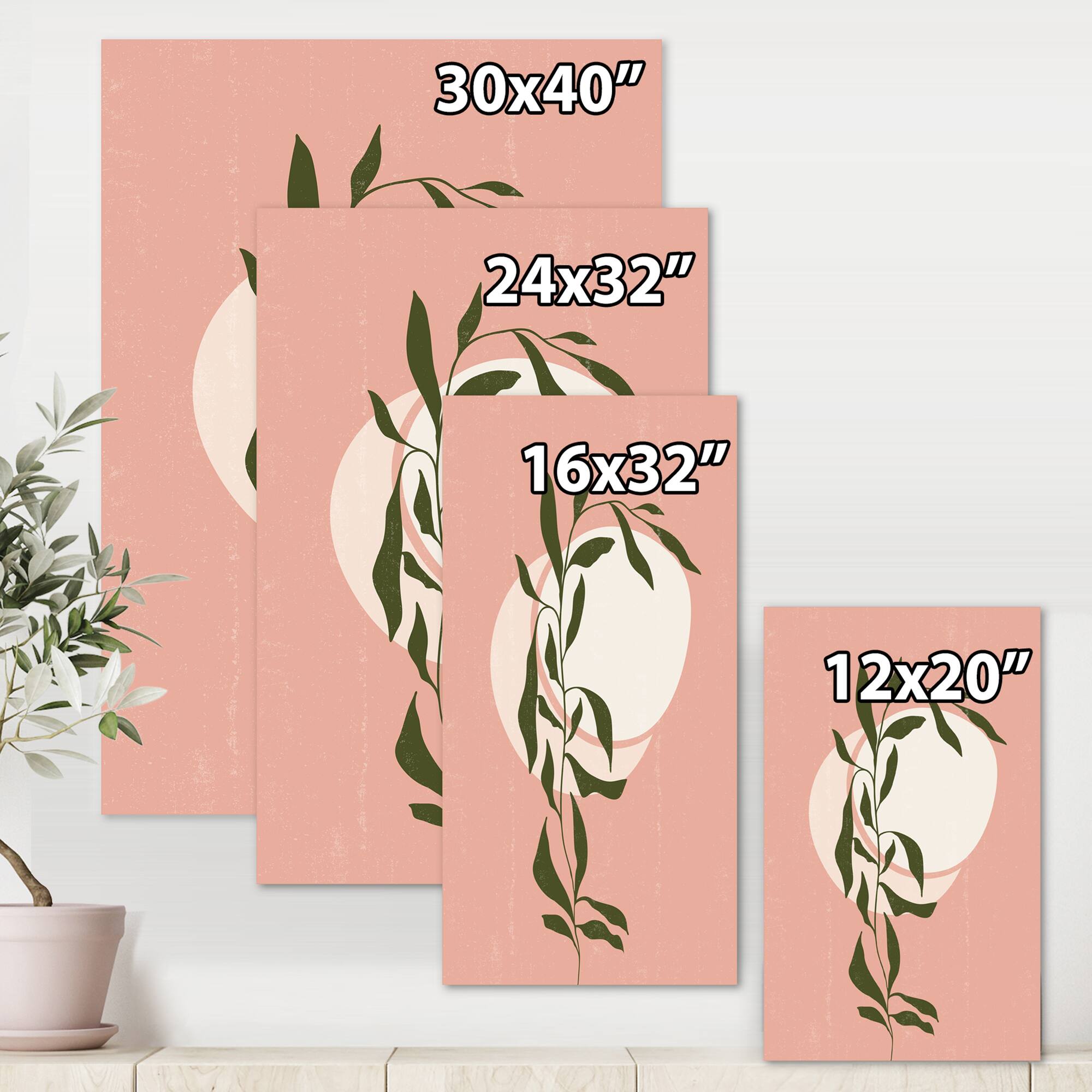 Designart - Abstract Geometrical Sun and Moon With Leaf VI - Modern Canvas Wall Art Print