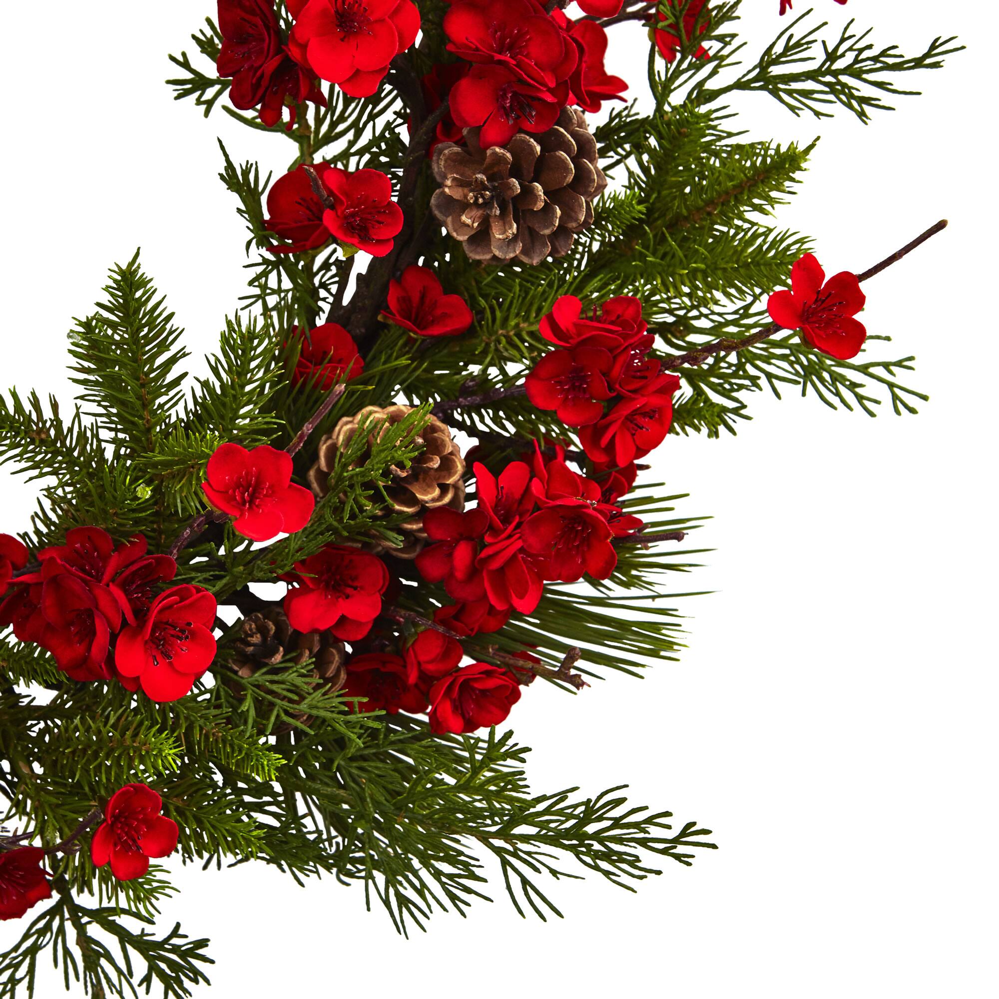 24" Plum Blossom Pine Wreath