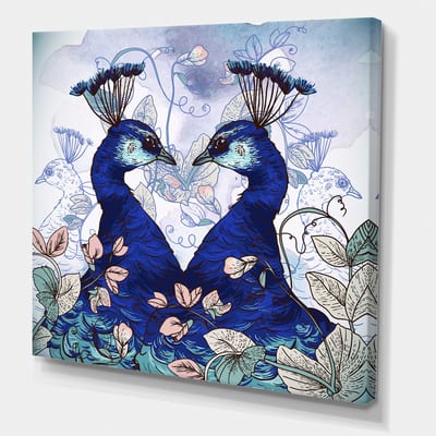 Designart - Two Blue Peacocks With Wildflowers - Traditional Canvas Wall Art Print | 30" x 30" | Michaels&reg;