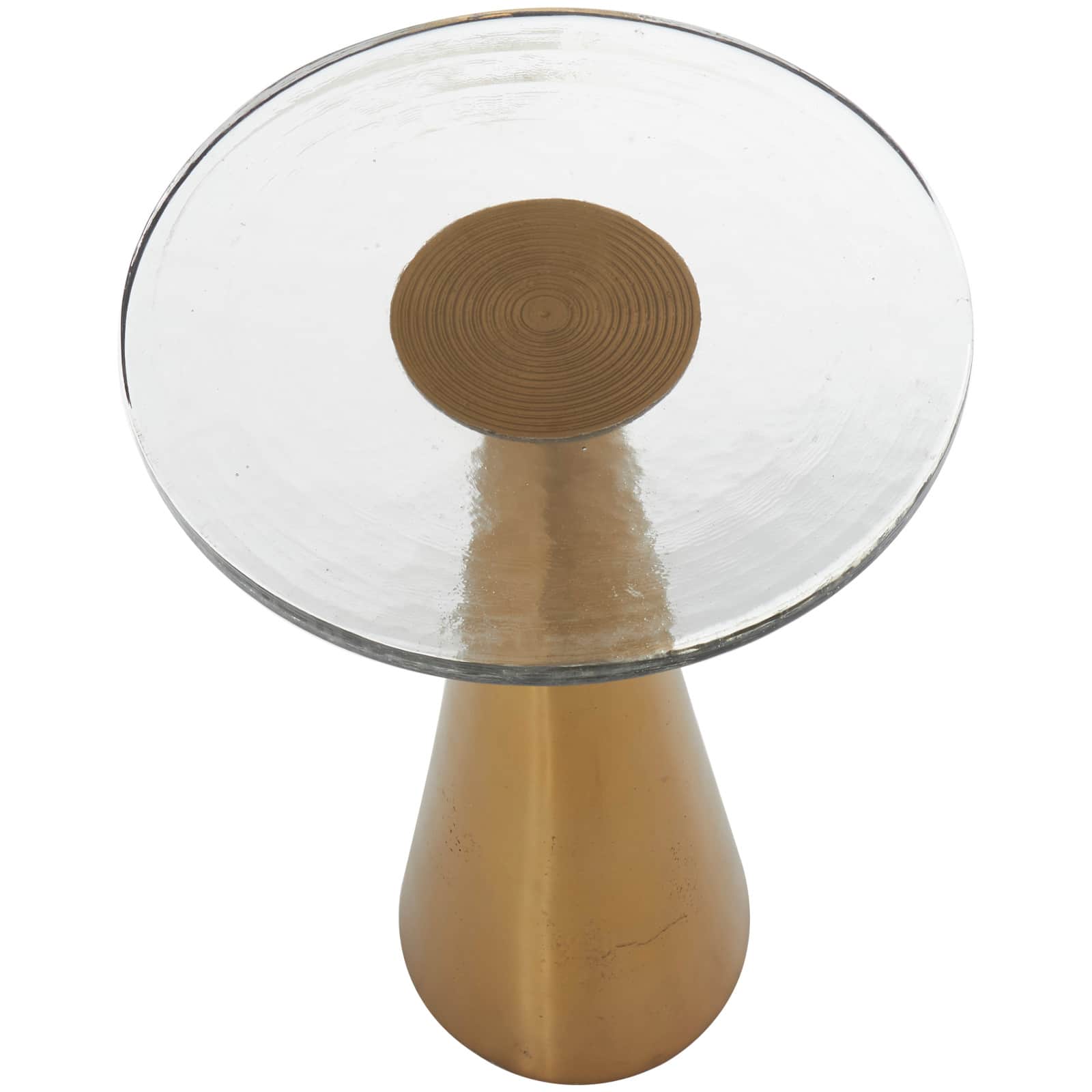 22&#x22; Gold Aluminum Geometric Cone Accent Table with Glass Tabletop