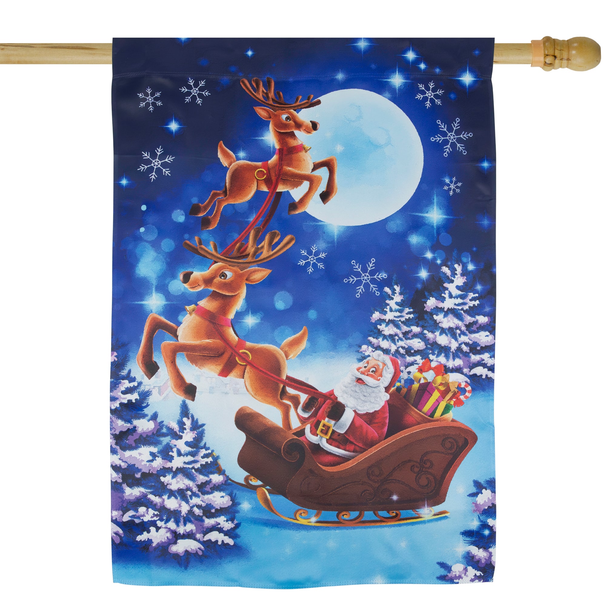 Santa&#x27;s Reindeer-Drawn Sleigh Ride Christmas Outdoor Flag - 40&#x22; x 28&#x22;