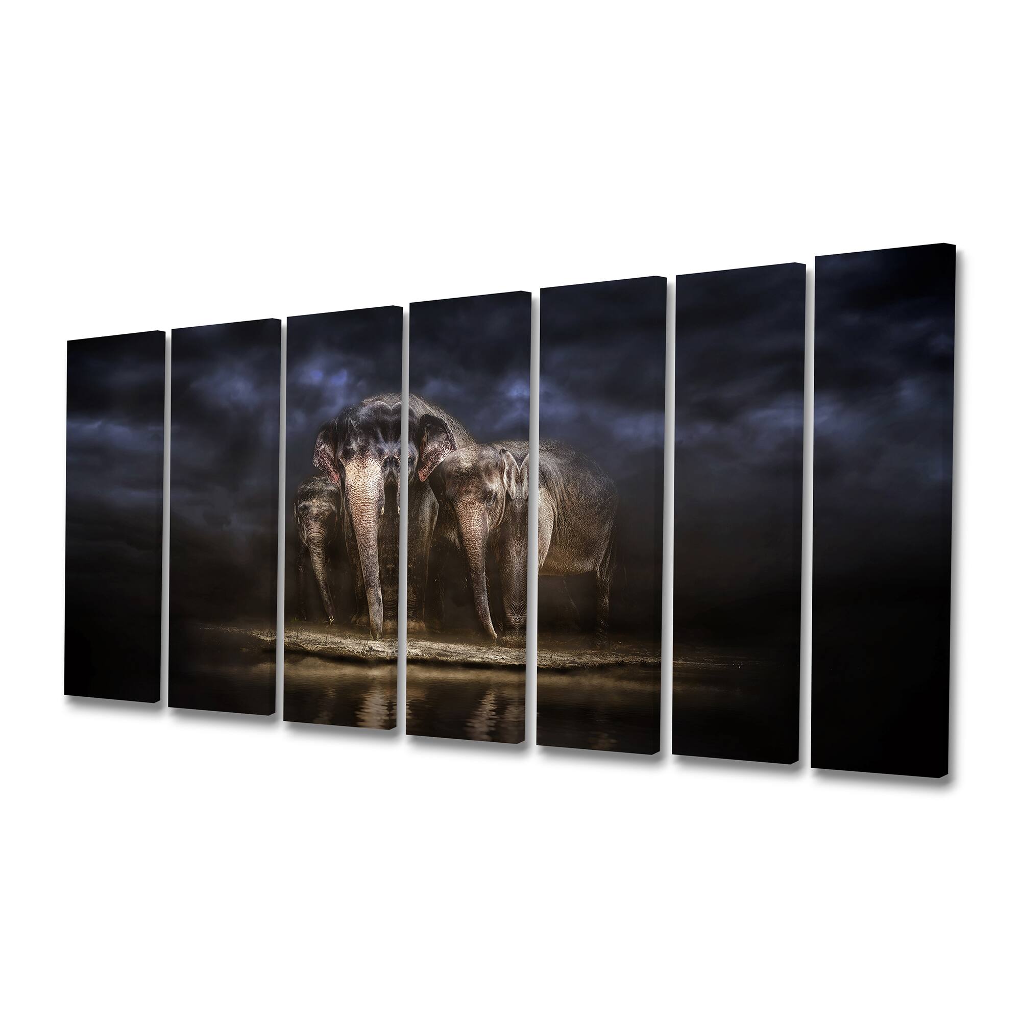 Designart - Elephants Watering in the River - Animal Canvas Wall Art