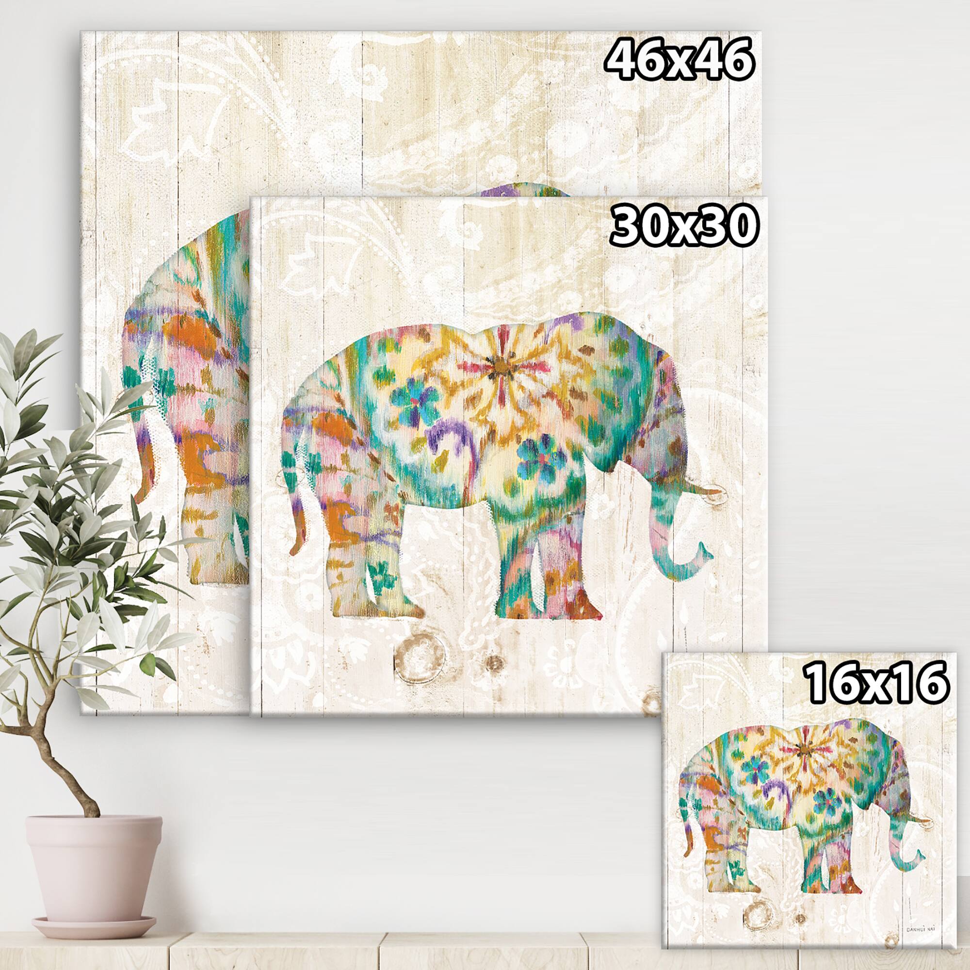 Designart - Boho Paisley Elephant I - Bohemian &#x26; Eclectic Canvas Artwork