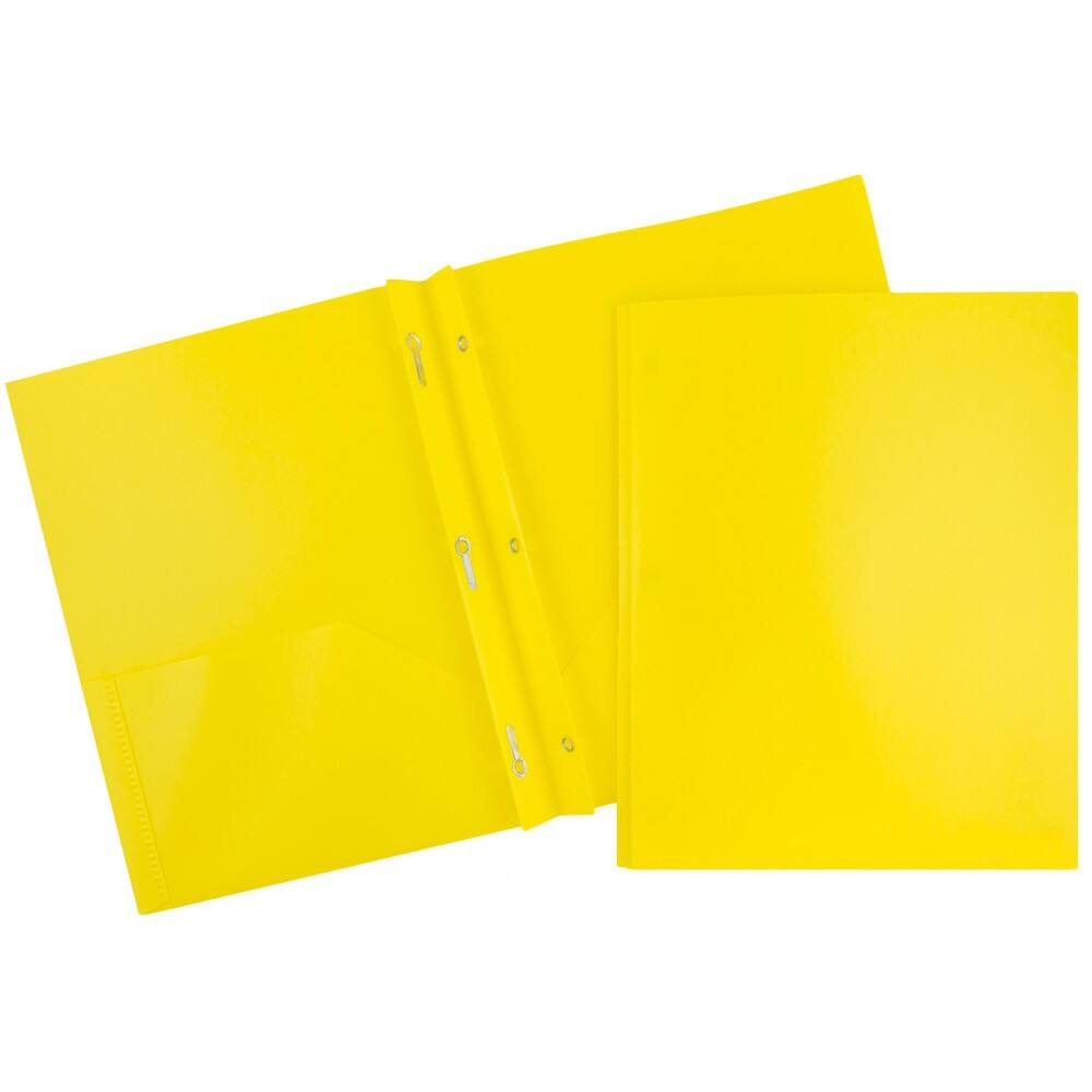 JAM PAPER Plastic 2 Pocket School POP Folders with Metal Prongs Fastener Clasps Lime Green 6/Pack 