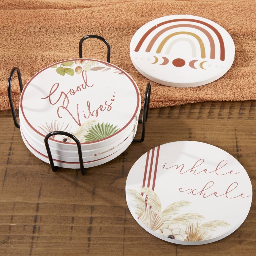 Kate Aspen® Boho Ceramic Coasters with Holder, 6ct.