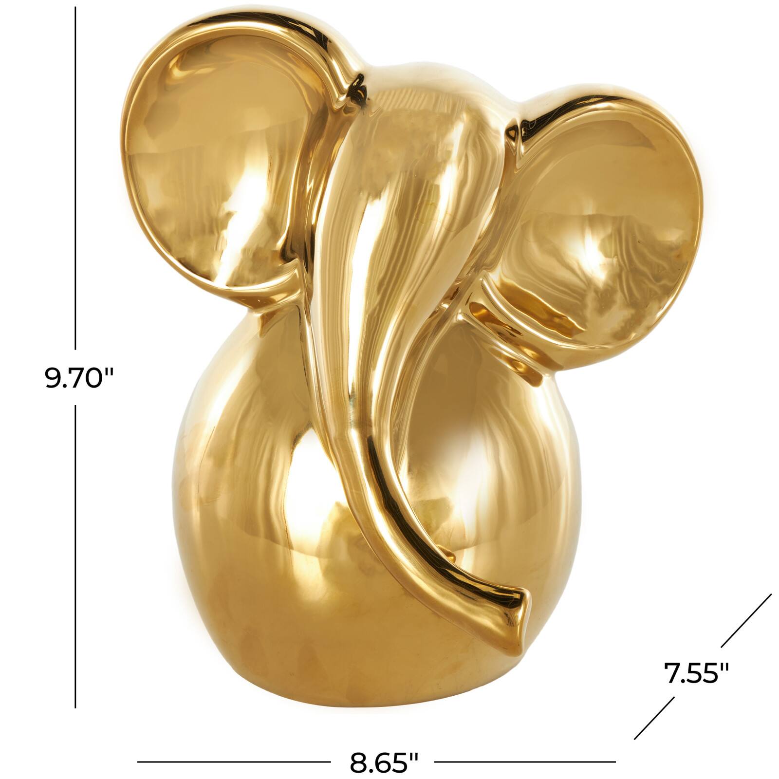 10" Ceramic Glossy Elephant Decorative Sculpture