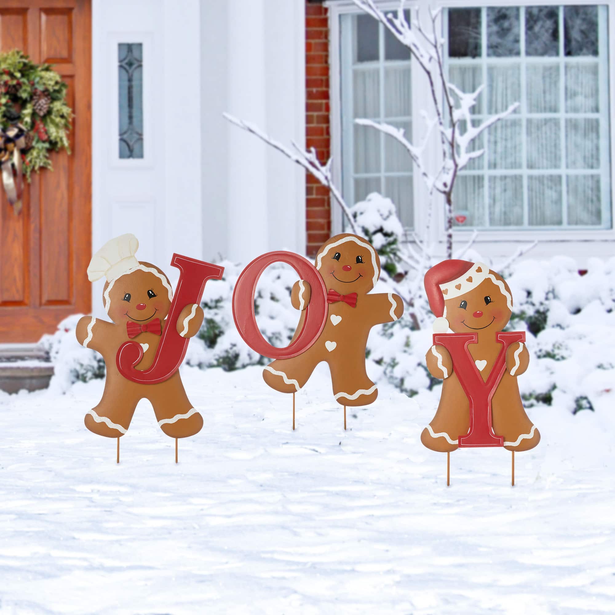 Glitzhome® 46.75'' JOY Gingerbread Man Metal Yardstakes