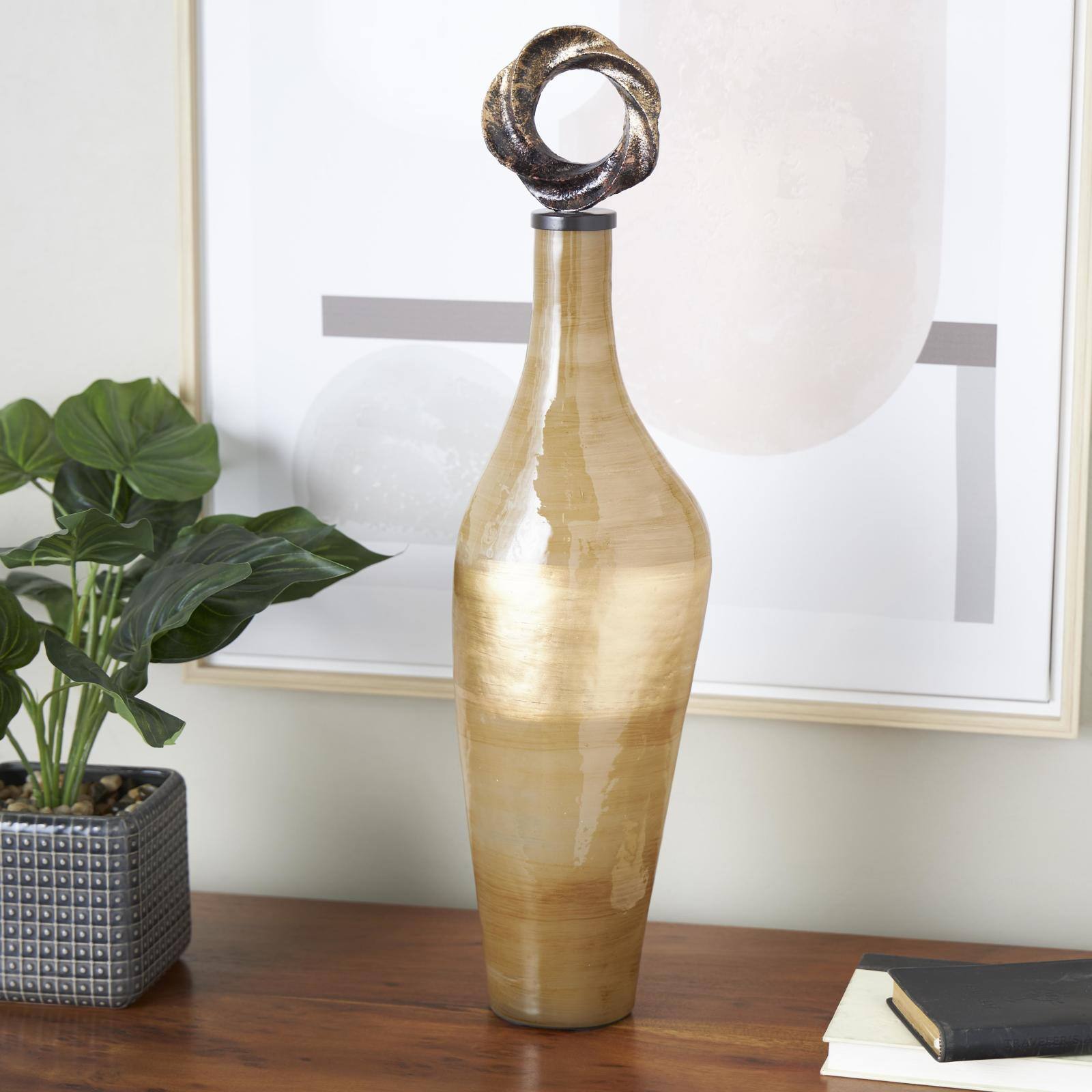 23" Light Brown Glass Brushed Ombre Decorative Jar with Ring Top