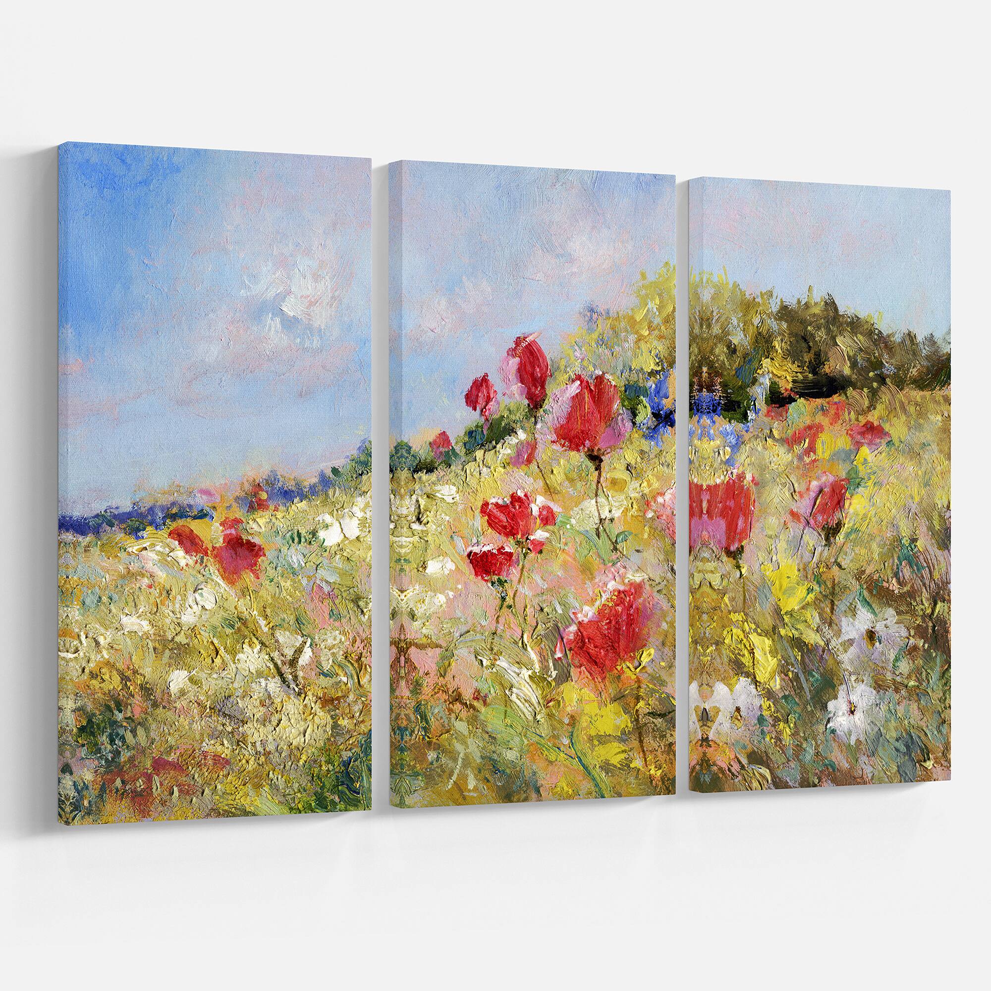 Designart - Painted Poppies on Summer Meadow - Large Landscape Canvas Art