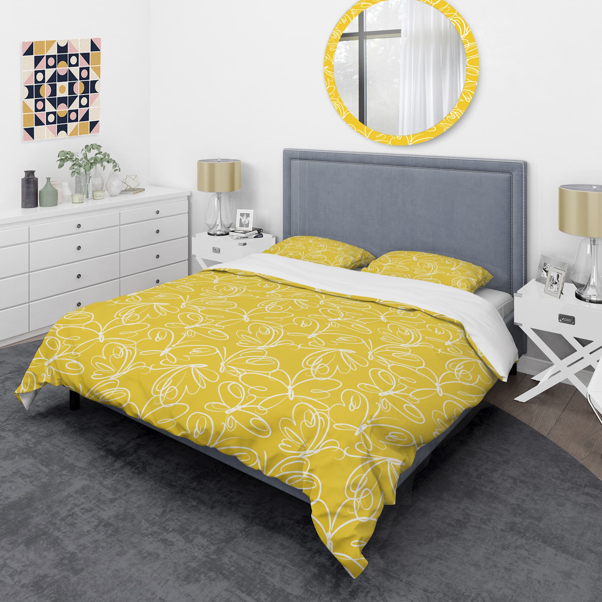 Designart &#x27;Butterflies hand drawn color pattern&#x27; Mid-Century Duvet Cover Set